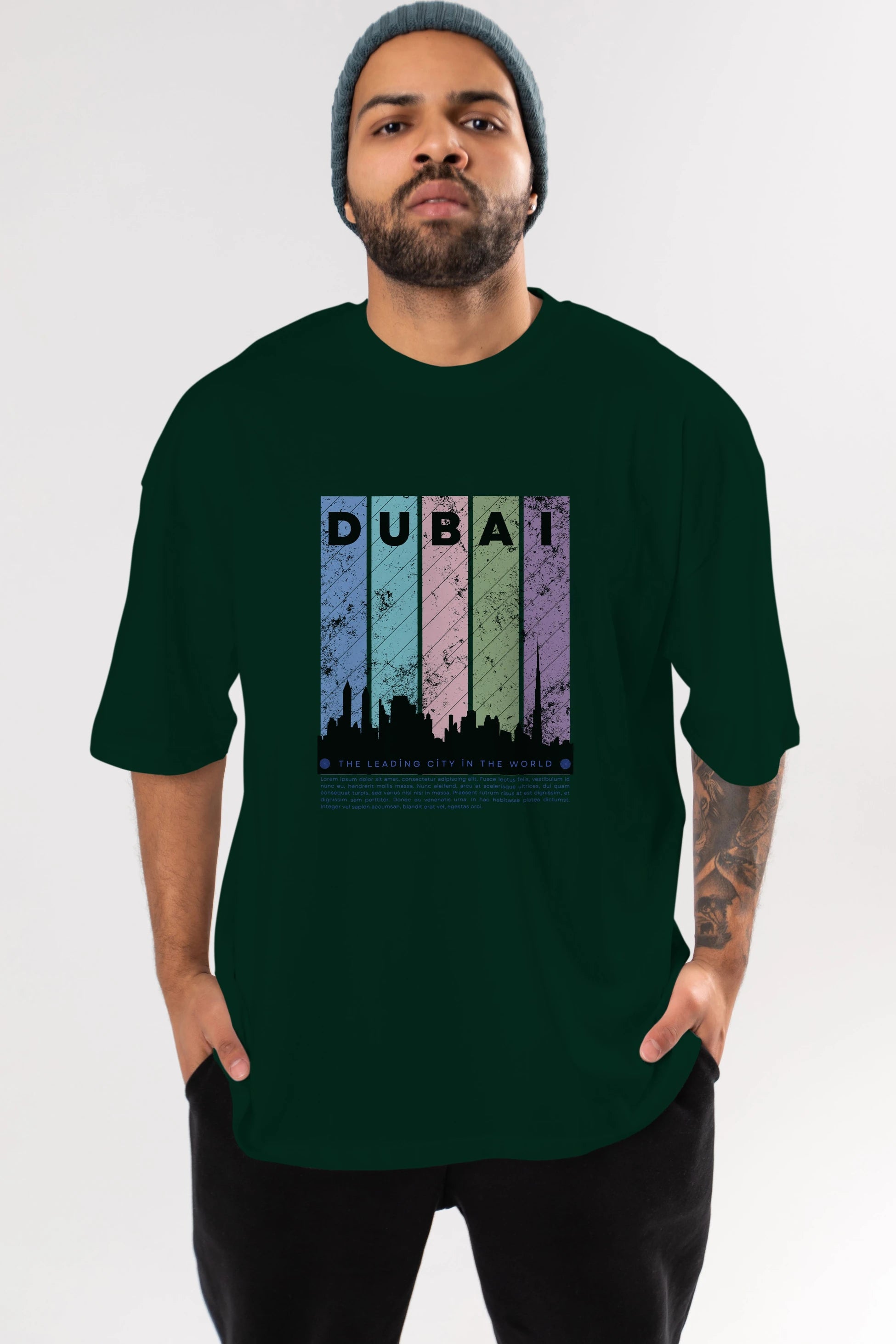 Dubai Yazılı Ön Baskılı Oversize t-shirt Erkek Kadın Unisex