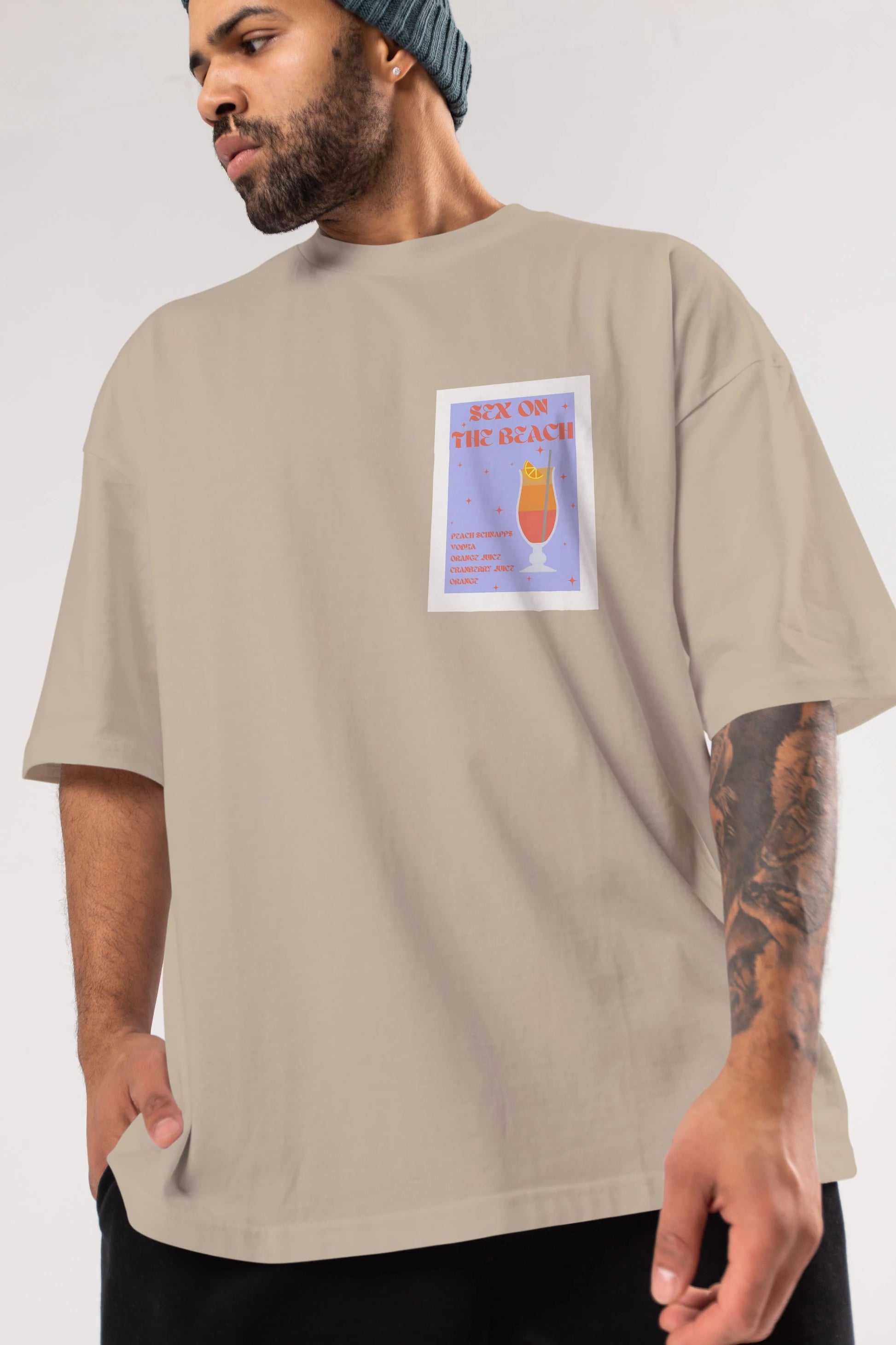 Sex On The Beach Ön Sol Baskılı Oversize t-shirt Erkek Kadın Unisex %100 Pamuk Bisiklet Yaka tişort