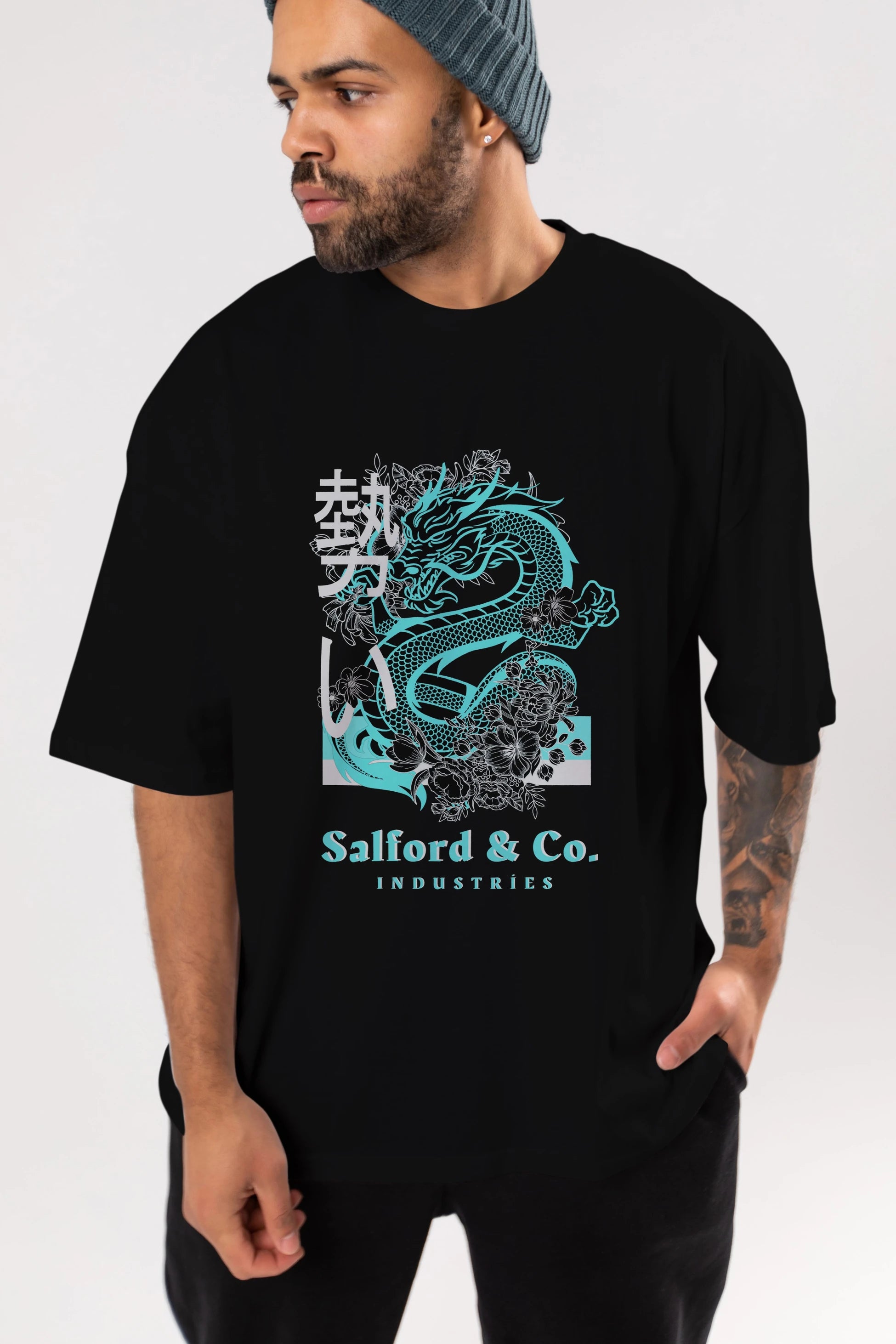 Dragon Ön Baskılı Oversize t-shirt Erkek Kadın Unisex