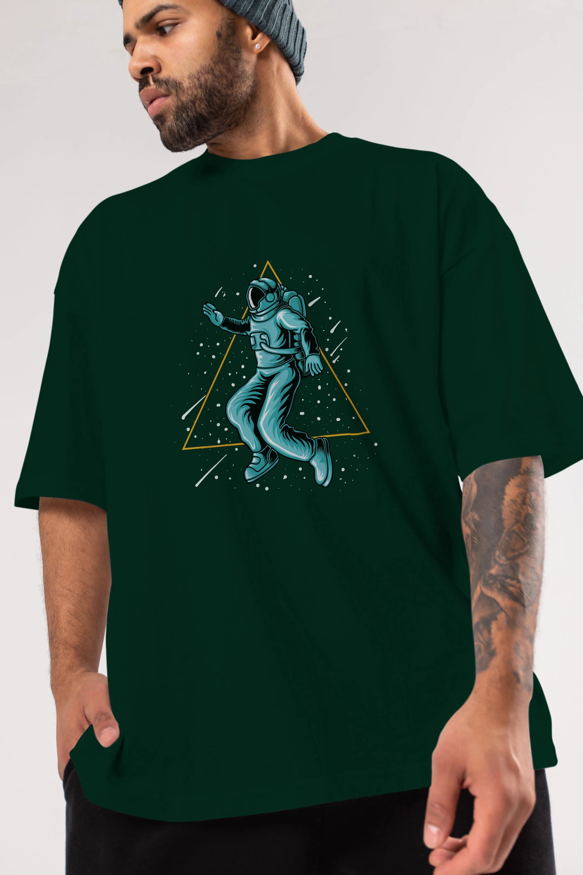 Astronaut Starry Triangle Ön Baskılı Oversize t-shirt Erkek Kadın Unisex