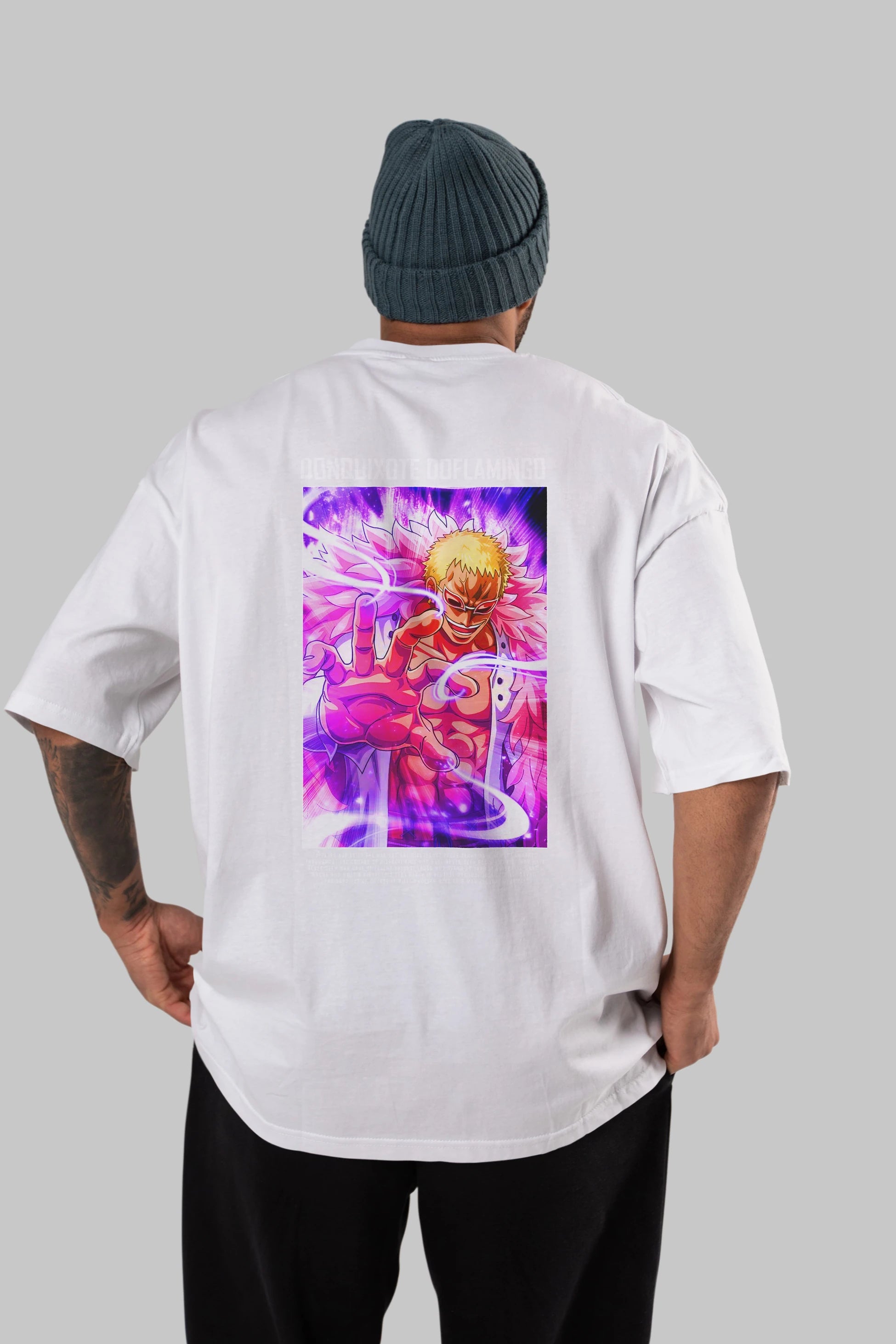 Doflamingo Anime Arka Baskılı Oversize t-shirt Erkek Kadın Unisex %100 pamuk tişort