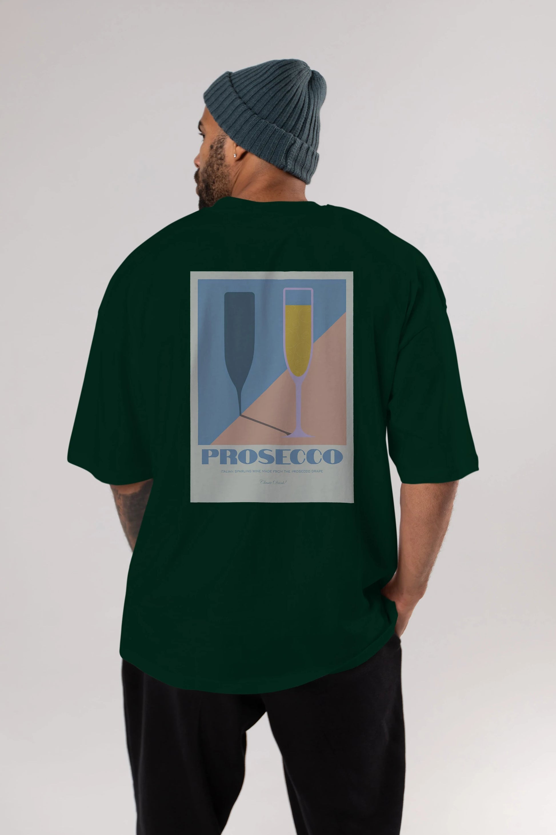 Prosecco Arka Baskılı Oversize t-shirt Erkek Kadın Unisex %100 Pamuk Bisiklet Yaka tişort