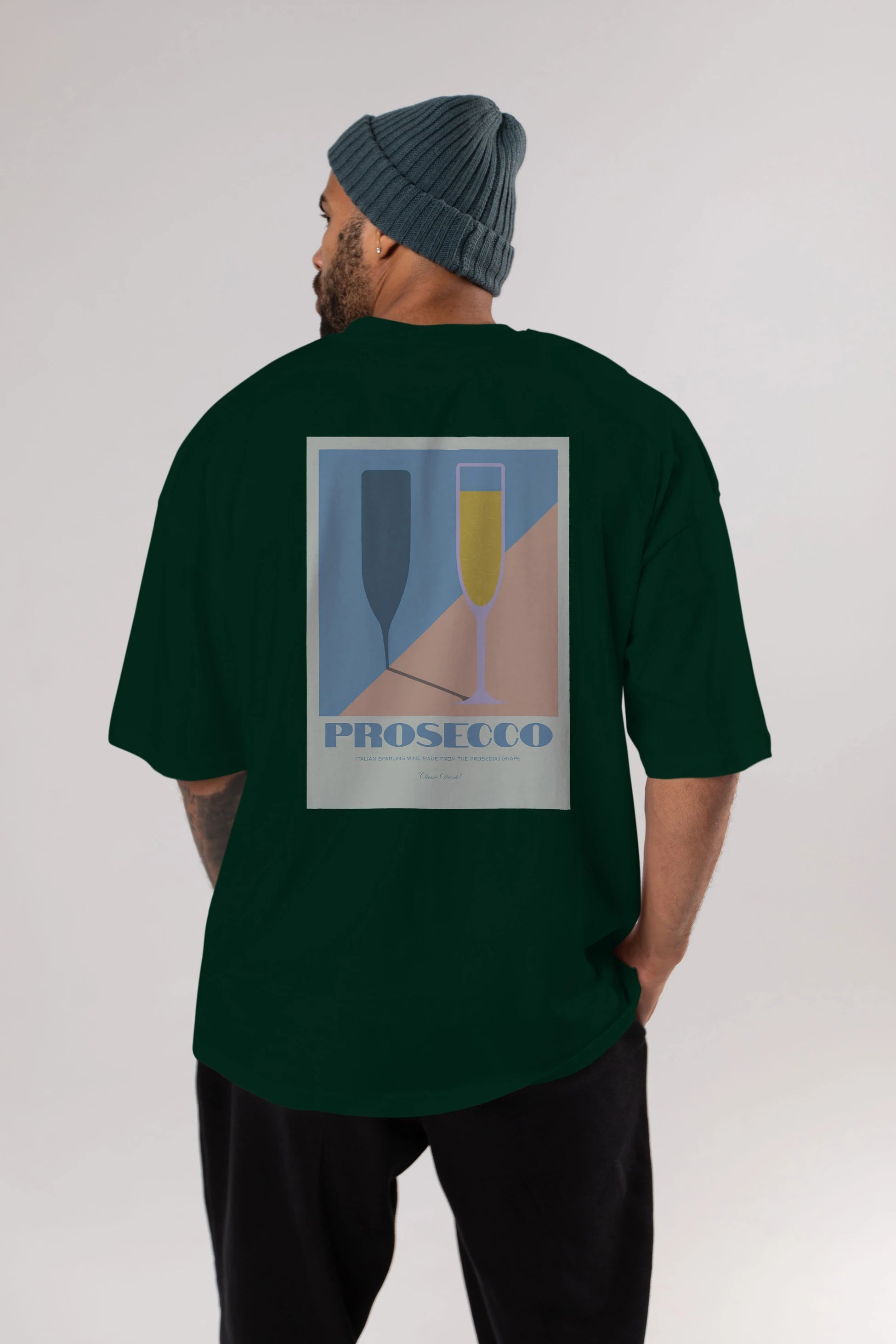 Prosecco Arka Baskılı Oversize t-shirt Erkek Kadın Unisex %100 Pamuk Bisiklet Yaka tişort