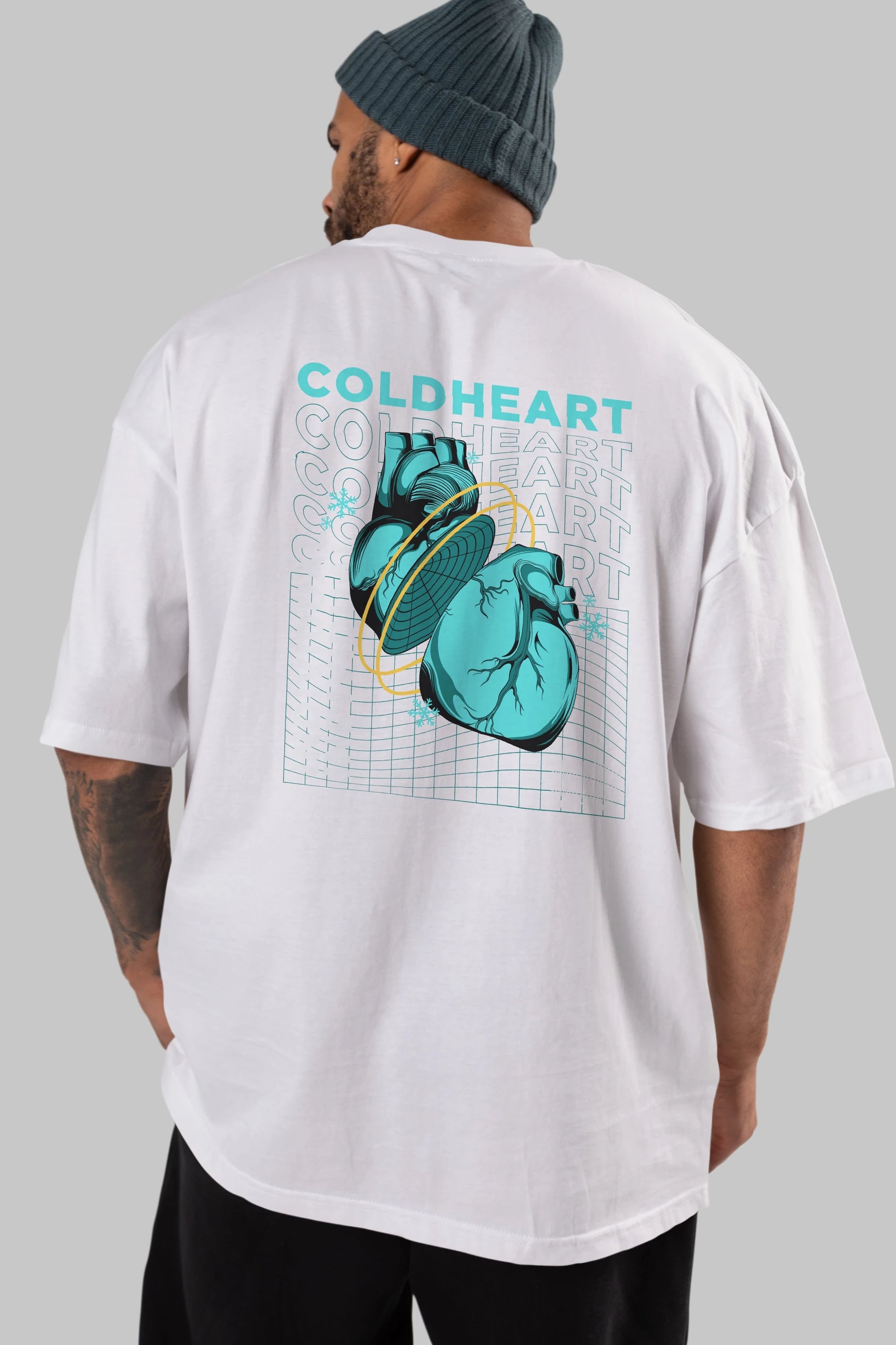 Cold Heart Arka Baskılı Oversize t-shirt Erkek Kadın Unisex