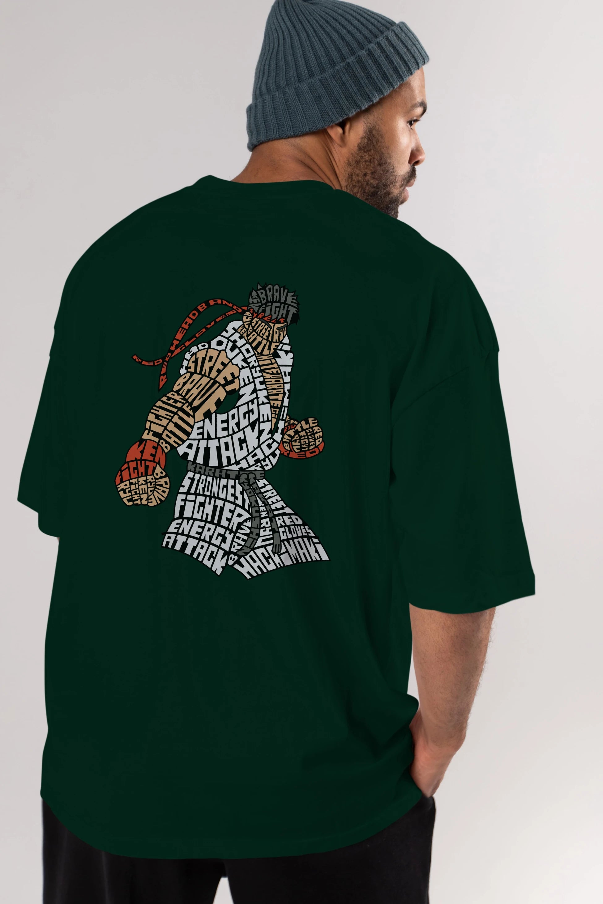 Hadouken Arka Baskılı Oversize t-shirt %100 pamuk Erkek Kadın Unisex
