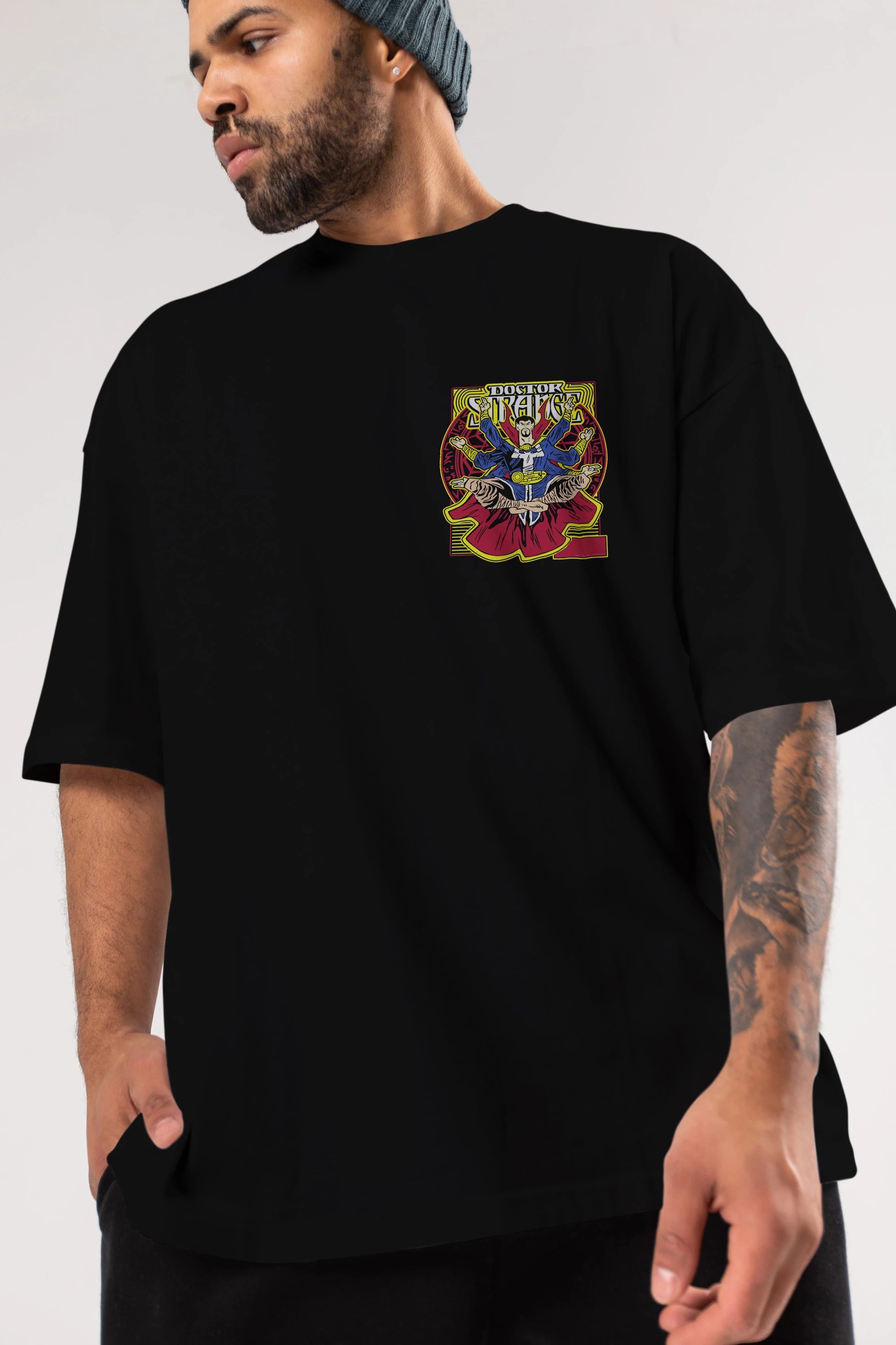 Doctor Strange (1) Ön Sol Baskılı Oversize t-shirt Erkek Kadın Unisex %100 Pamuk Bisiklet Yaka tişort