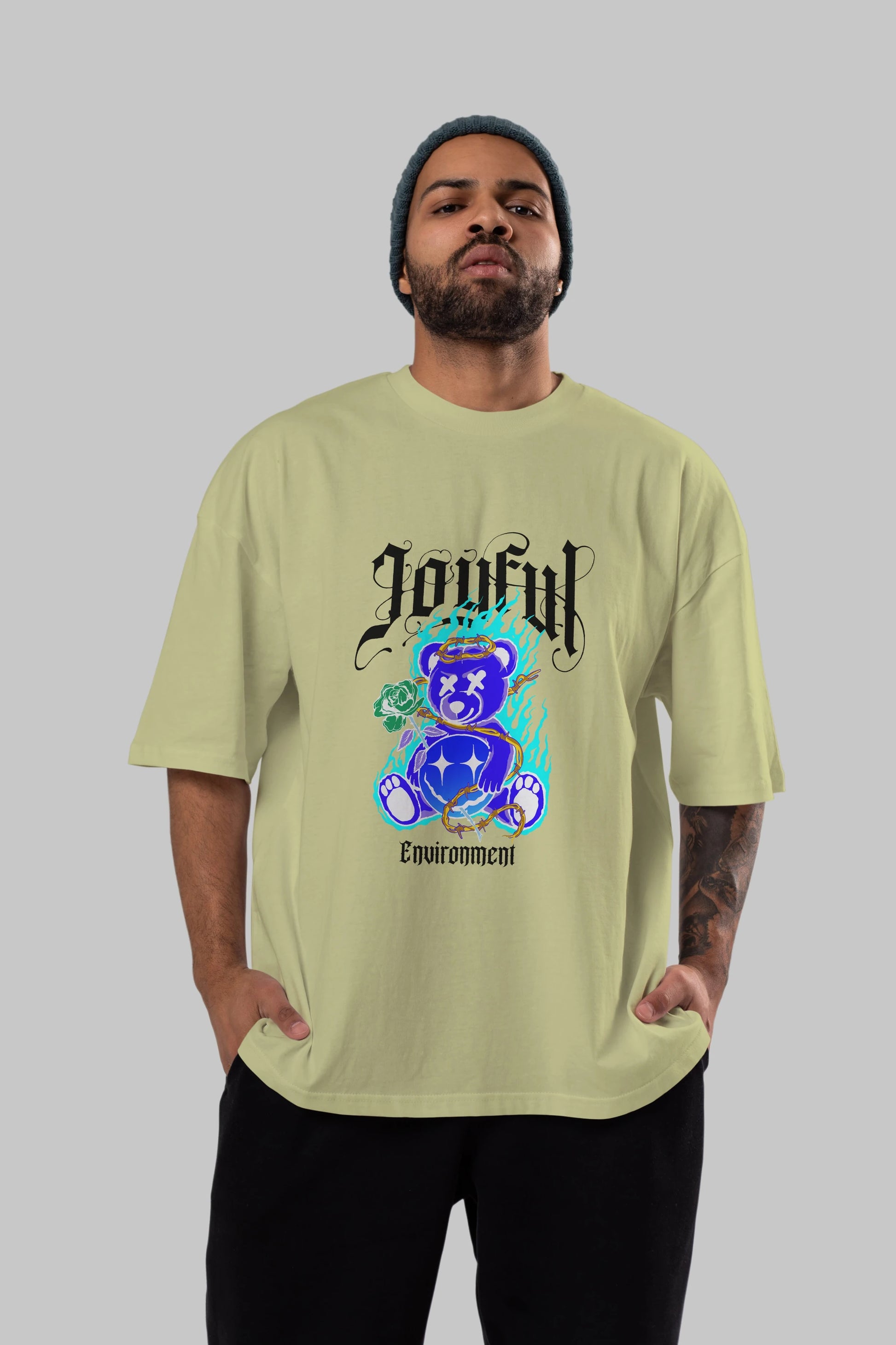 Joyful Bear Ön Baskılı Oversize t-shirt Erkek Kadın Unisex