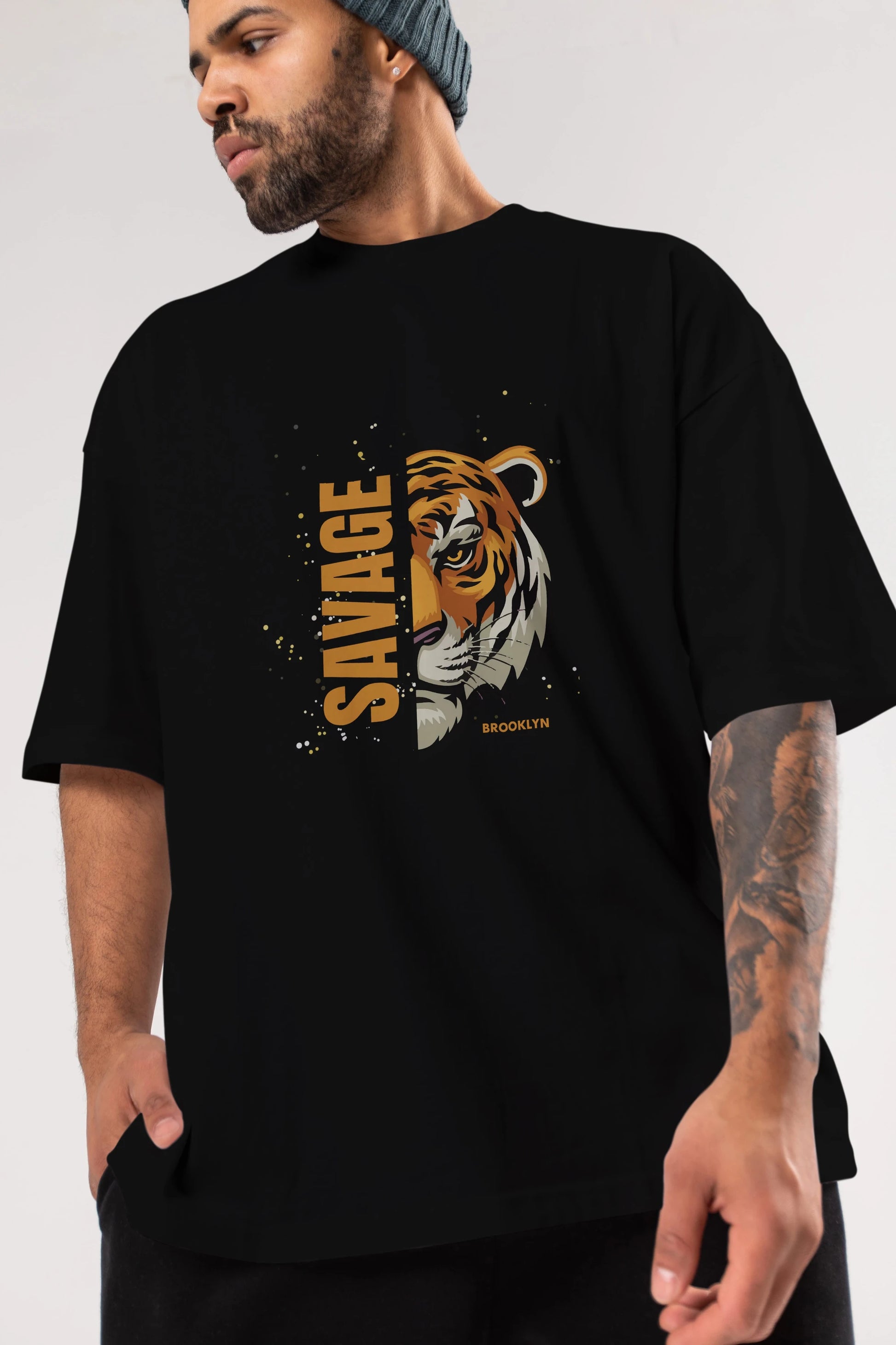 Savage Brooklyn Yazılı Ön Baskılı Oversize t-shirt Erkek Kadın Unisex