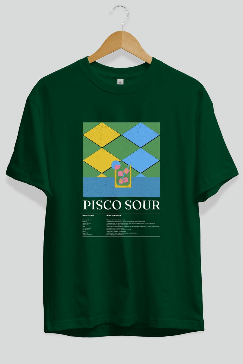 Pisco Sour Kokteyl Ön Baskılı Oversize t-shirt Erkek Kadın %100 Pamuk Bisiklet Yaka tişort