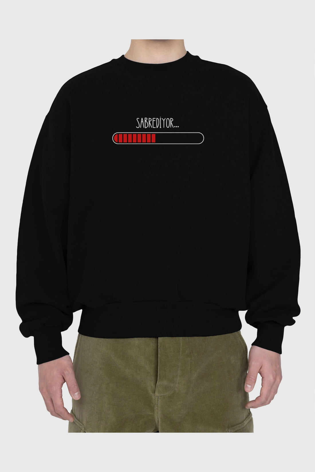 Sabrediyor Yazılı Ön Baskılı Oversize Sweatshirt Erkek Kadın Unisex