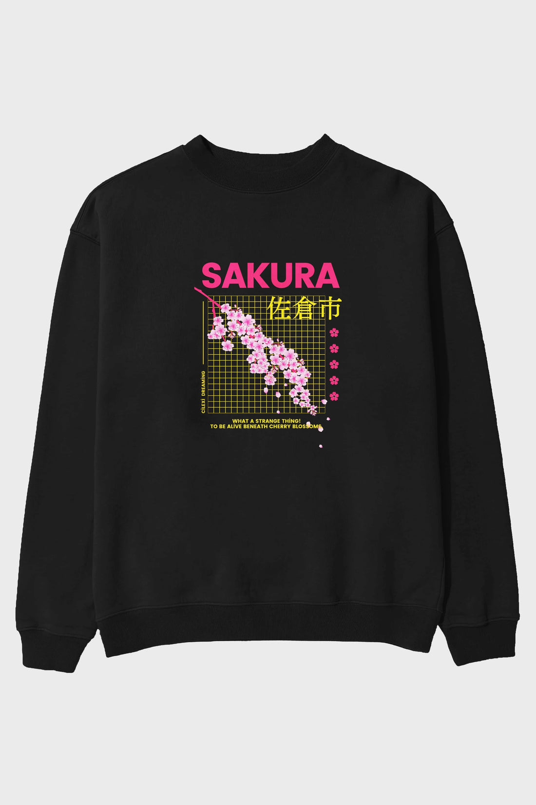 Sakura Streetwear Ön Baskılı Oversize Sweatshirt Erkek Kadın Unisex