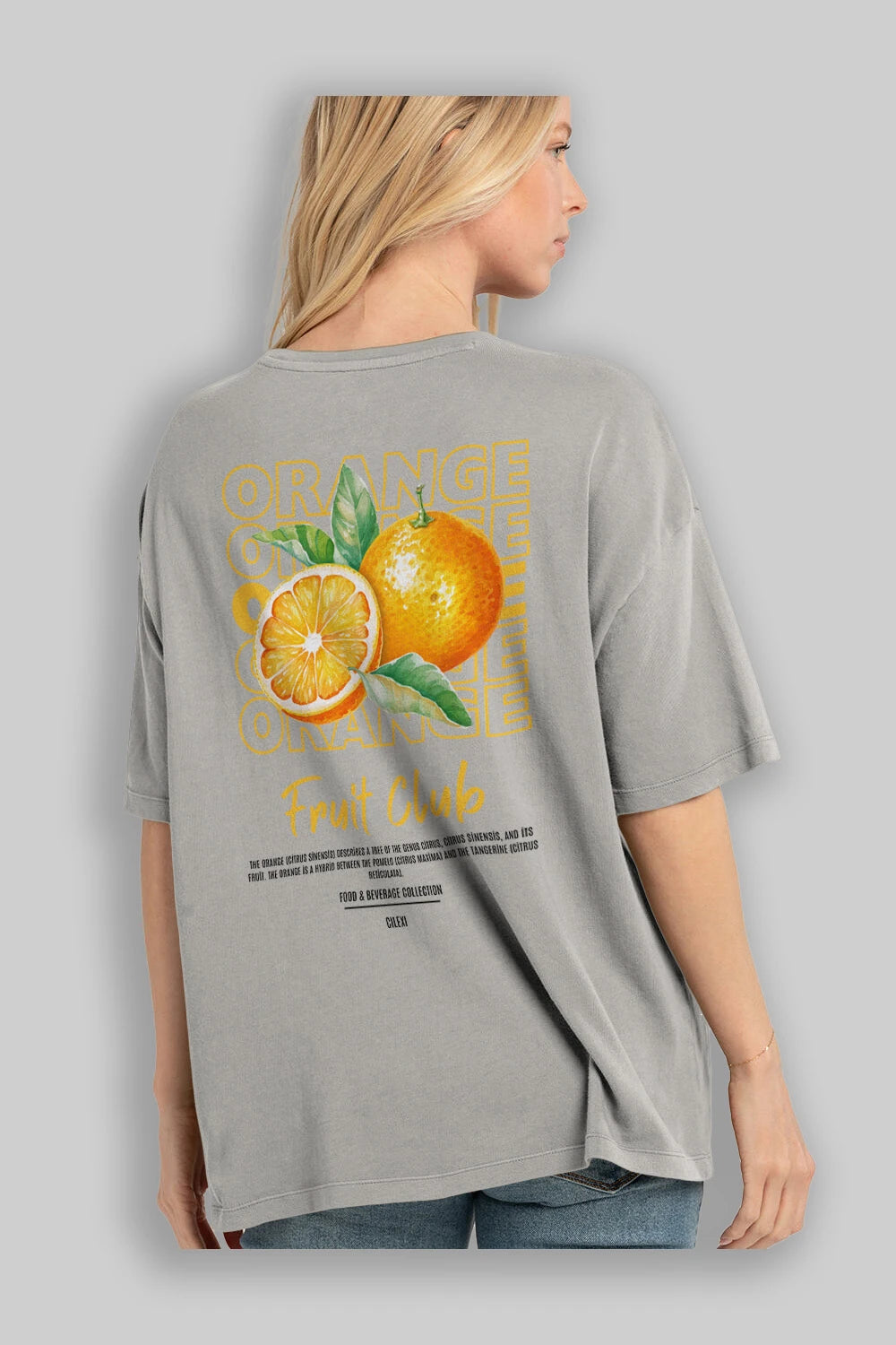 Orange Arka Baskılı Oversize t-shirt Erkek Kadın Pamuk Bisiklet Yaka tişort