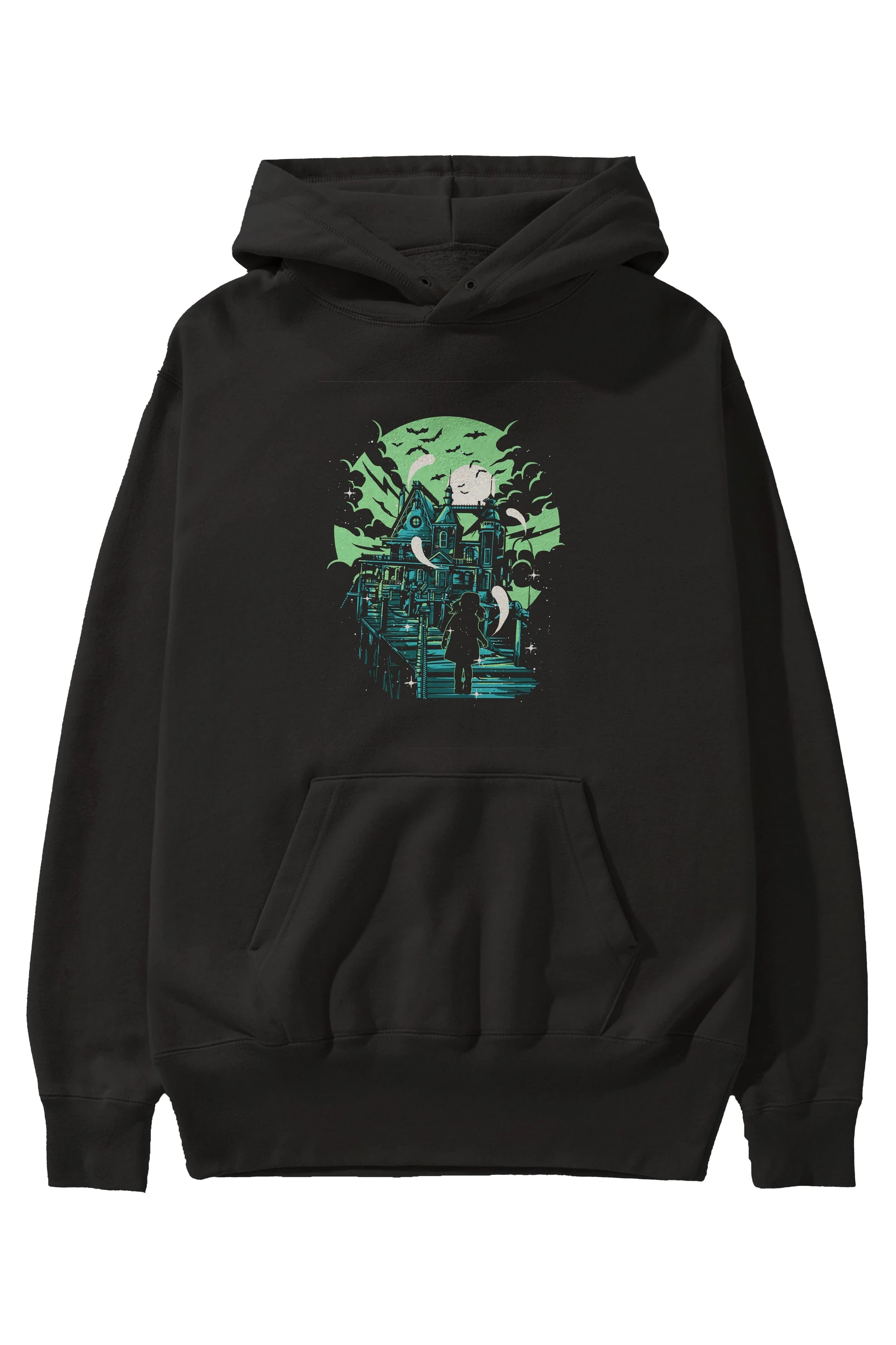 Haunted House Ön Baskılı Hoodie Oversize Kapüşonlu Sweatshirt Erkek Kadın Unisex