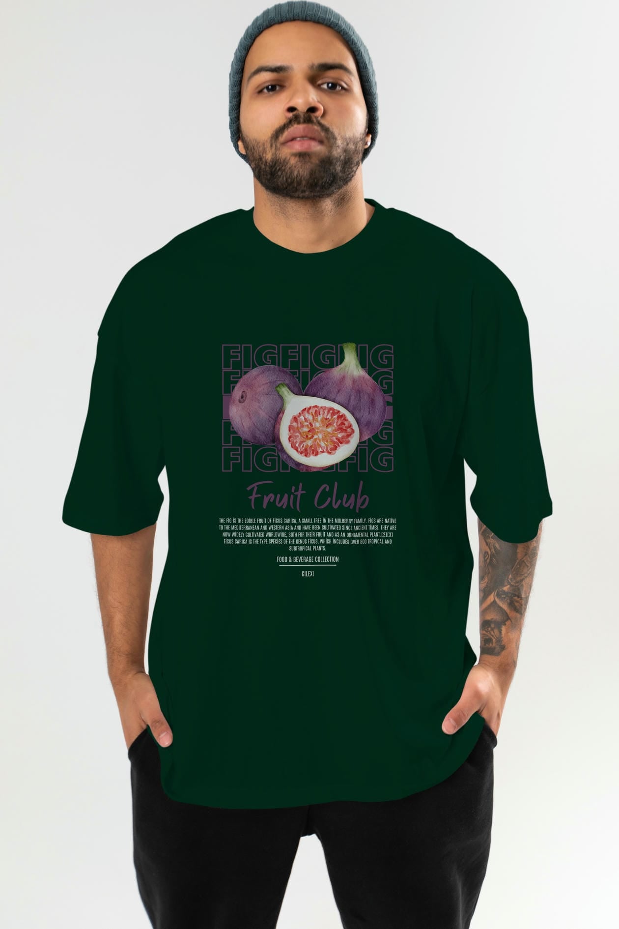 Fig Ön Baskılı Oversize t-shirt Erkek Kadın Pamuk Bisiklet Yaka tişort