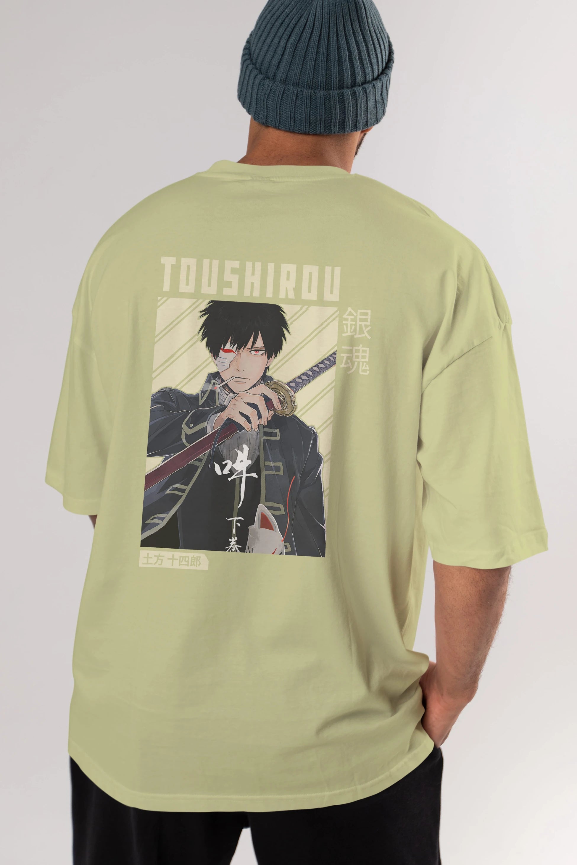 Toushirou Hijikata Anime Arka Baskılı Oversize t-shirt Erkek Kadın Unisex