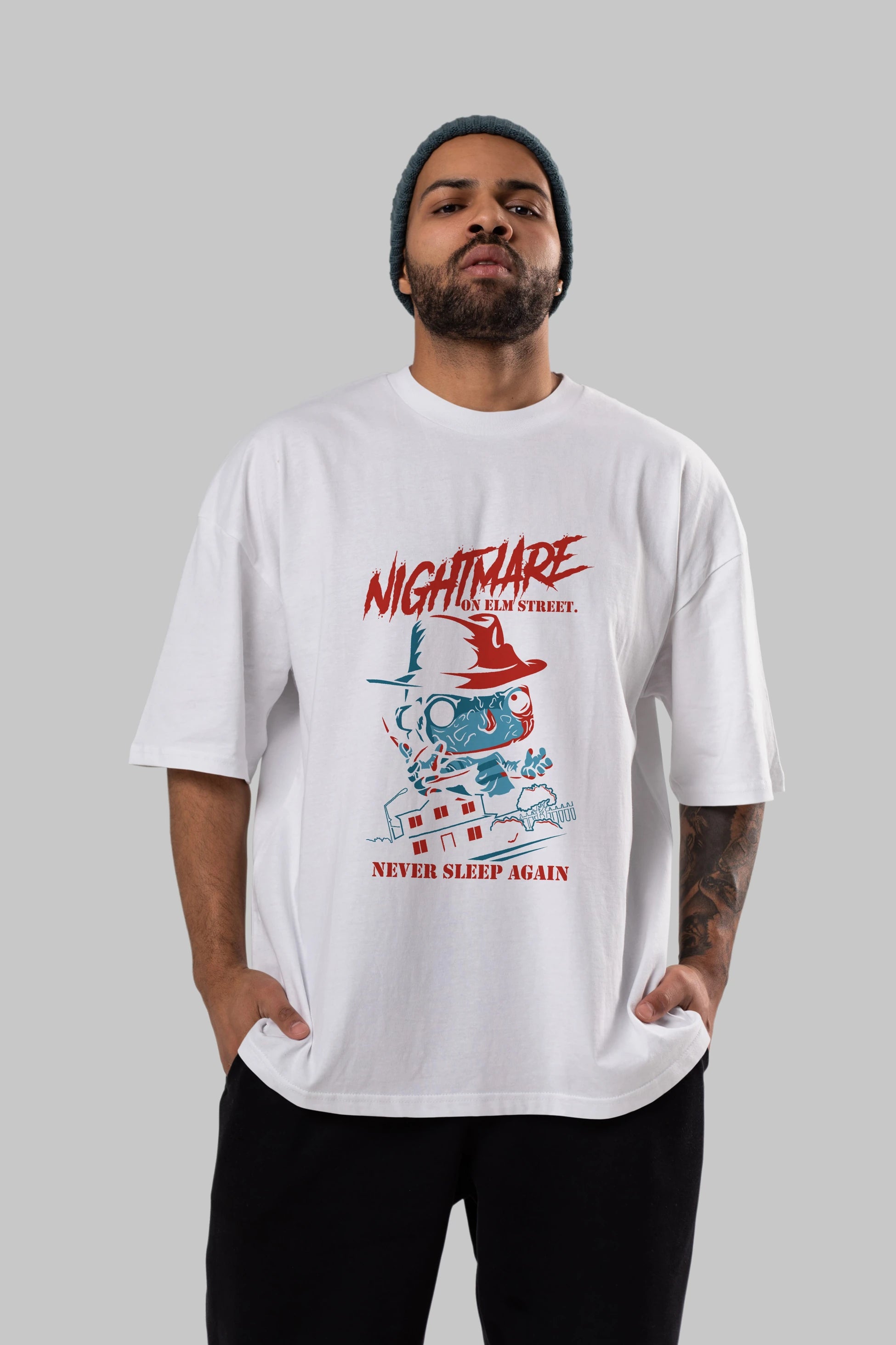 Nightmare Elm Sokağı Ön Baskılı Oversize t-shirt Erkek Kadın Unisex %100 Pamuk Bisiklet Yaka tişort
