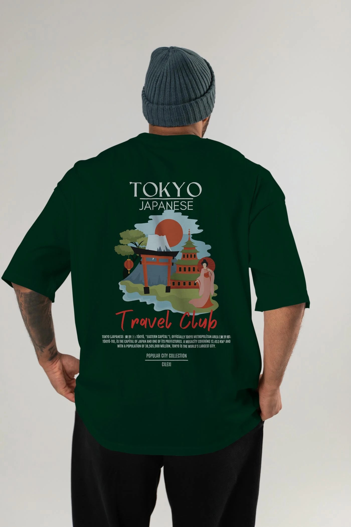 Tokyo Japanese Arka Baskılı Oversize t-shirt Erkek Kadın Pamuk Bisiklet Yaka tişort