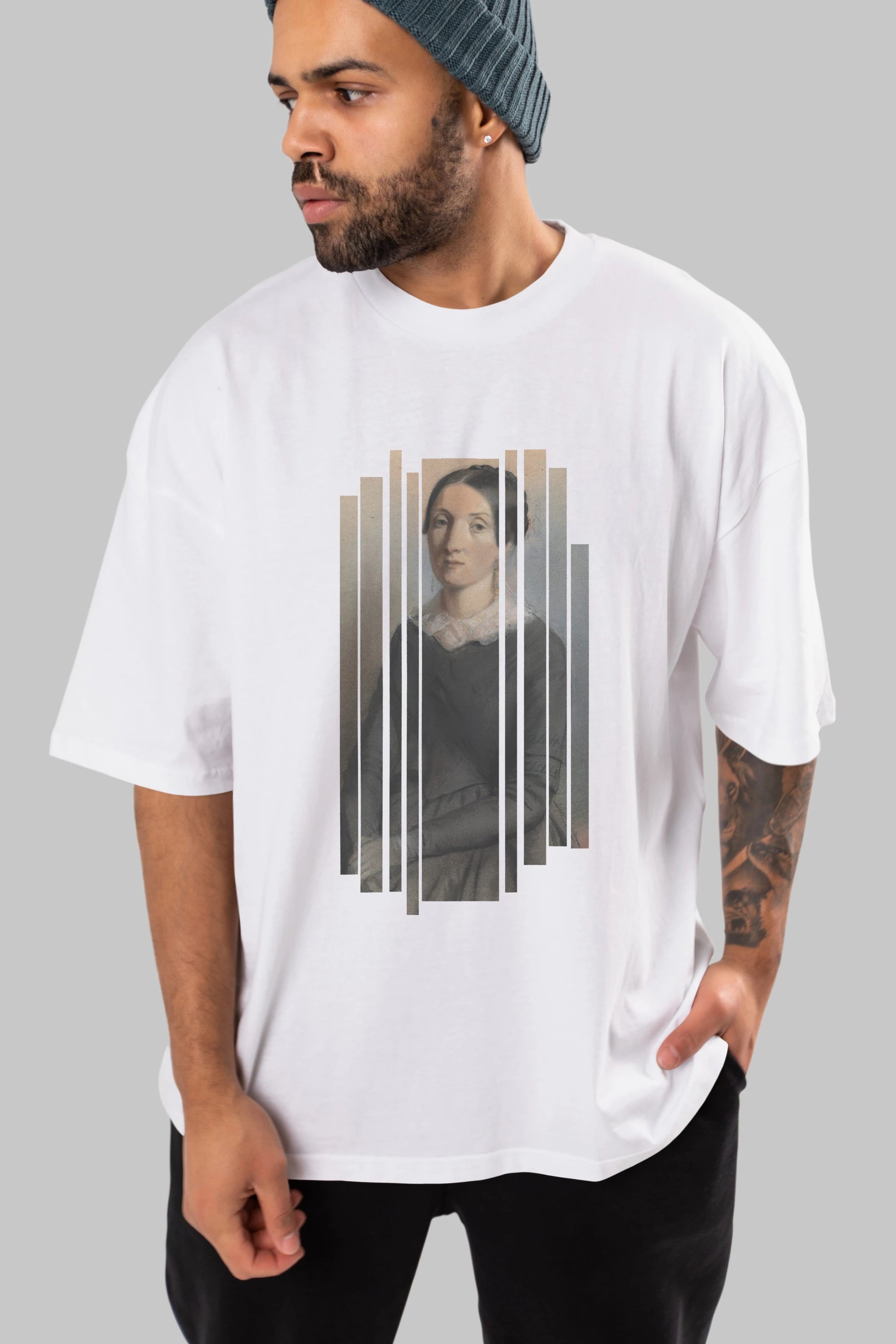 Retro Portre Ön Baskılı Oversize t-shirt Erkek Kadın Unisex