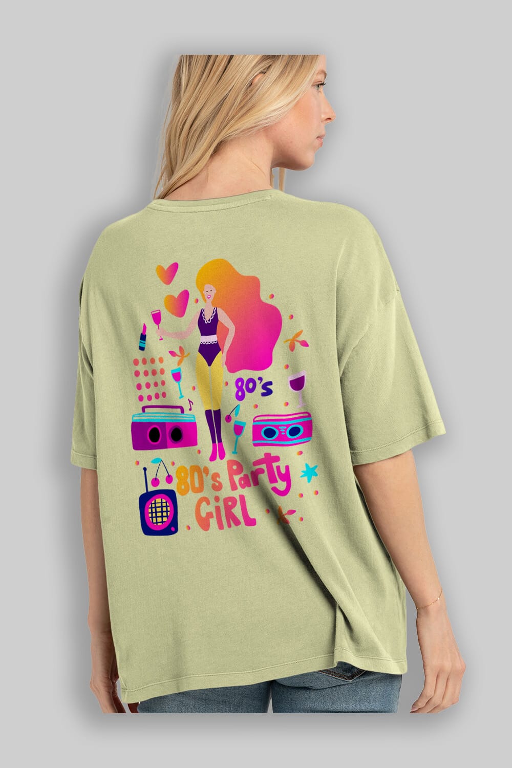 Retro Girl Party Arka Baskılı Oversize t-shirt Erkek Kadın Unisex
