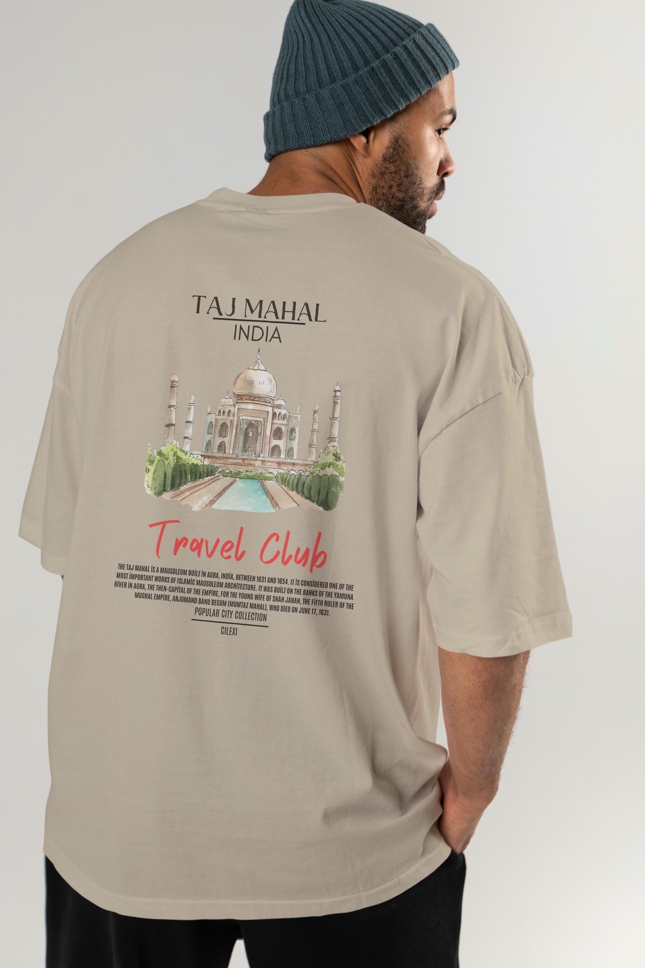 Taj Mahal İndia Arka Baskılı Oversize t-shirt Erkek Kadın Pamuk Bisiklet Yaka tişort