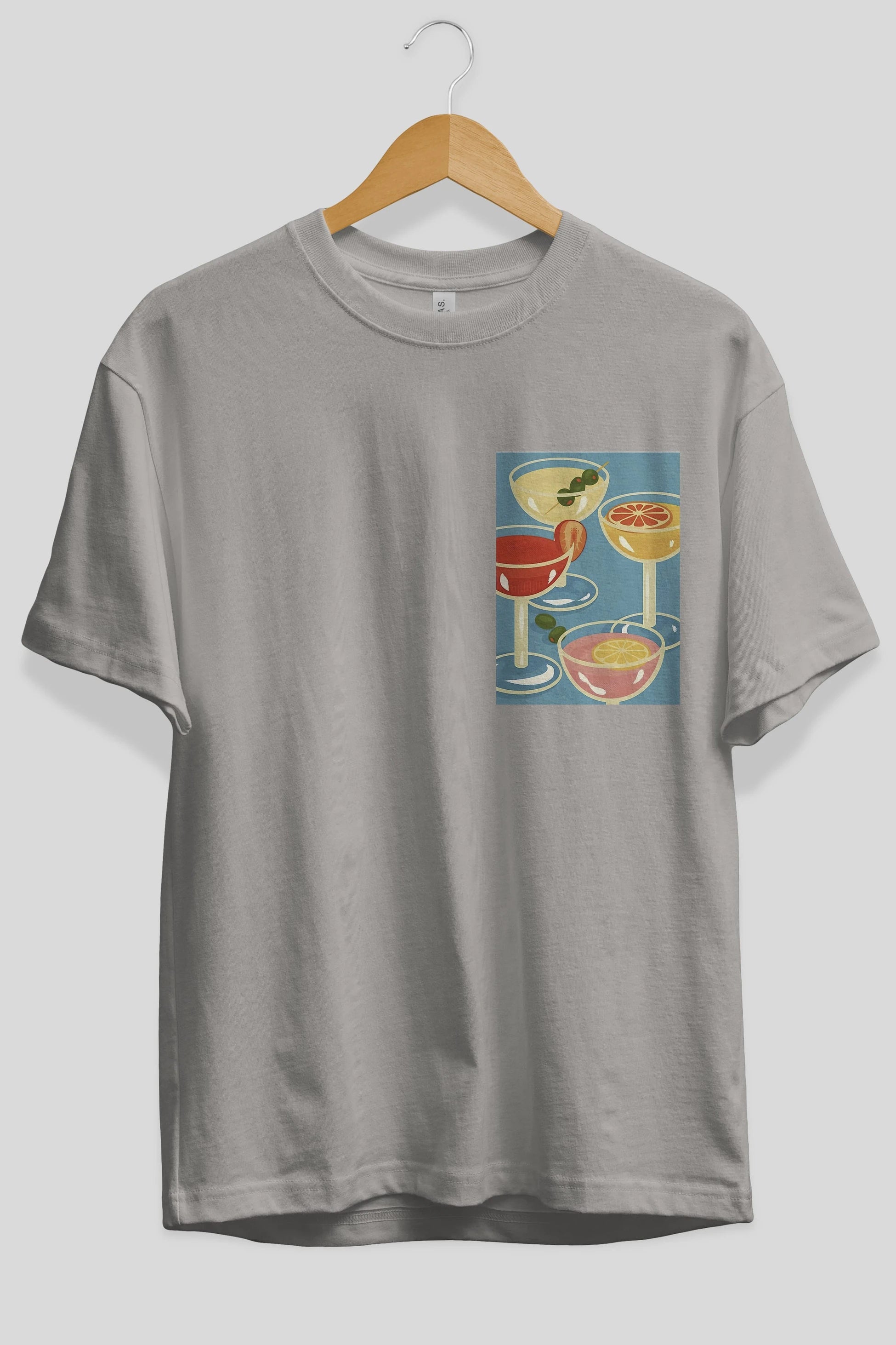 Cocktails Ön Sol Baskılı Oversize t-shirt Erkek Kadın Unisex %100 Pamuk Bisiklet Yaka tişort