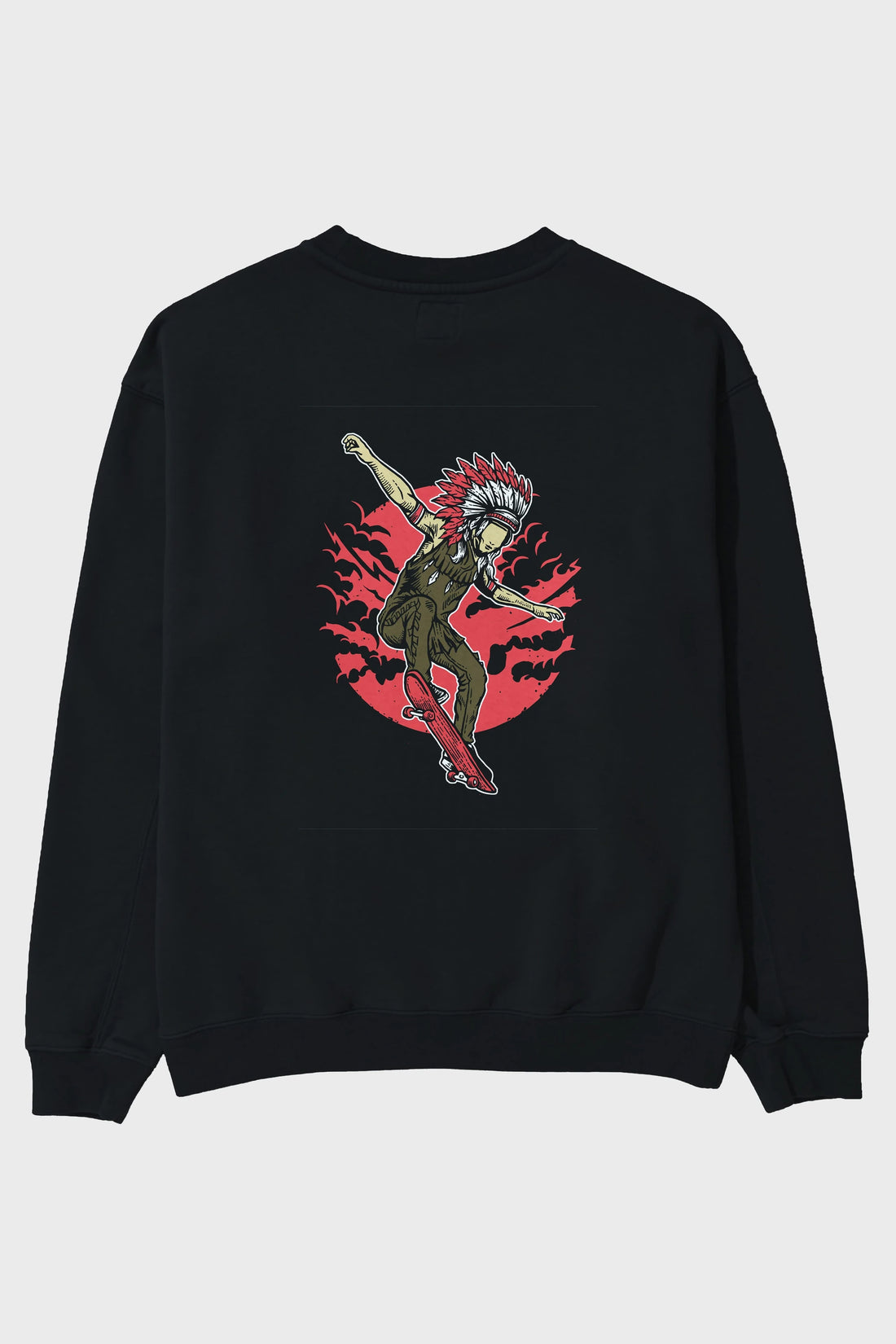 Indian Chief Skateboard Arka Baskılı Oversize Sweatshirt Erkek Kadın Unisex