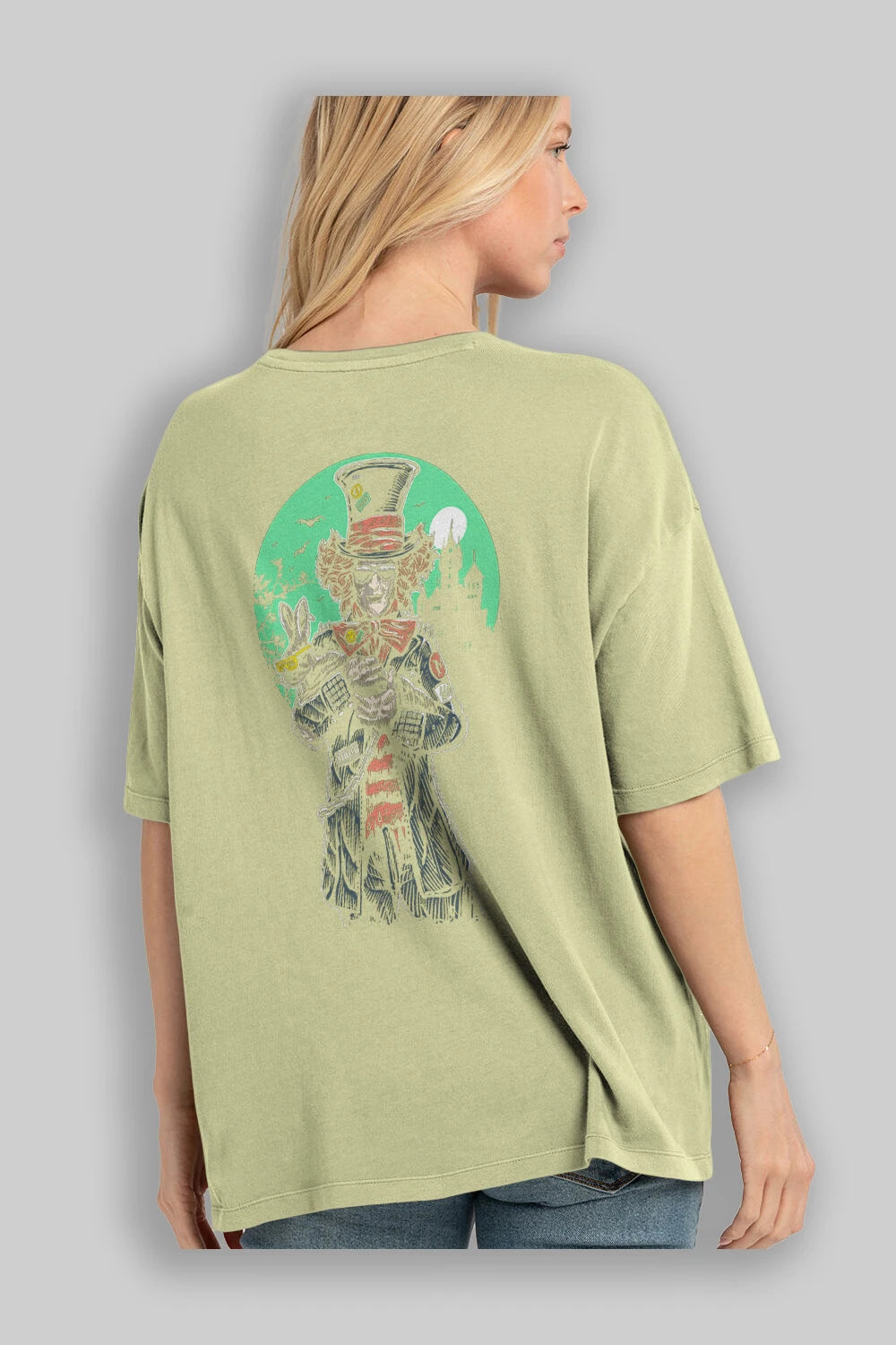 Mad Hatter Arka Baskılı Oversize t-shirt Erkek Kadın Unisex %100 Pamuk