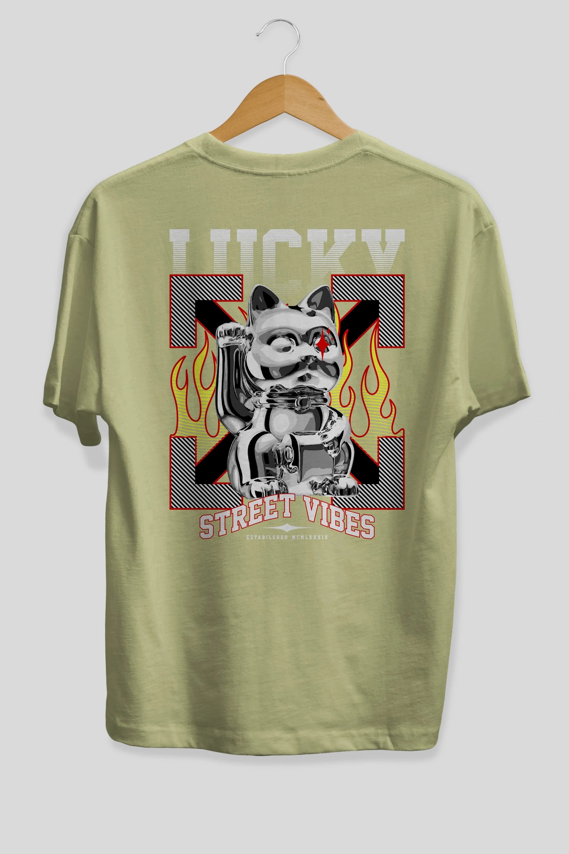Lucky Street Vibes Arka Baskılı Oversize t-shirt Erkek Kadın Unisex