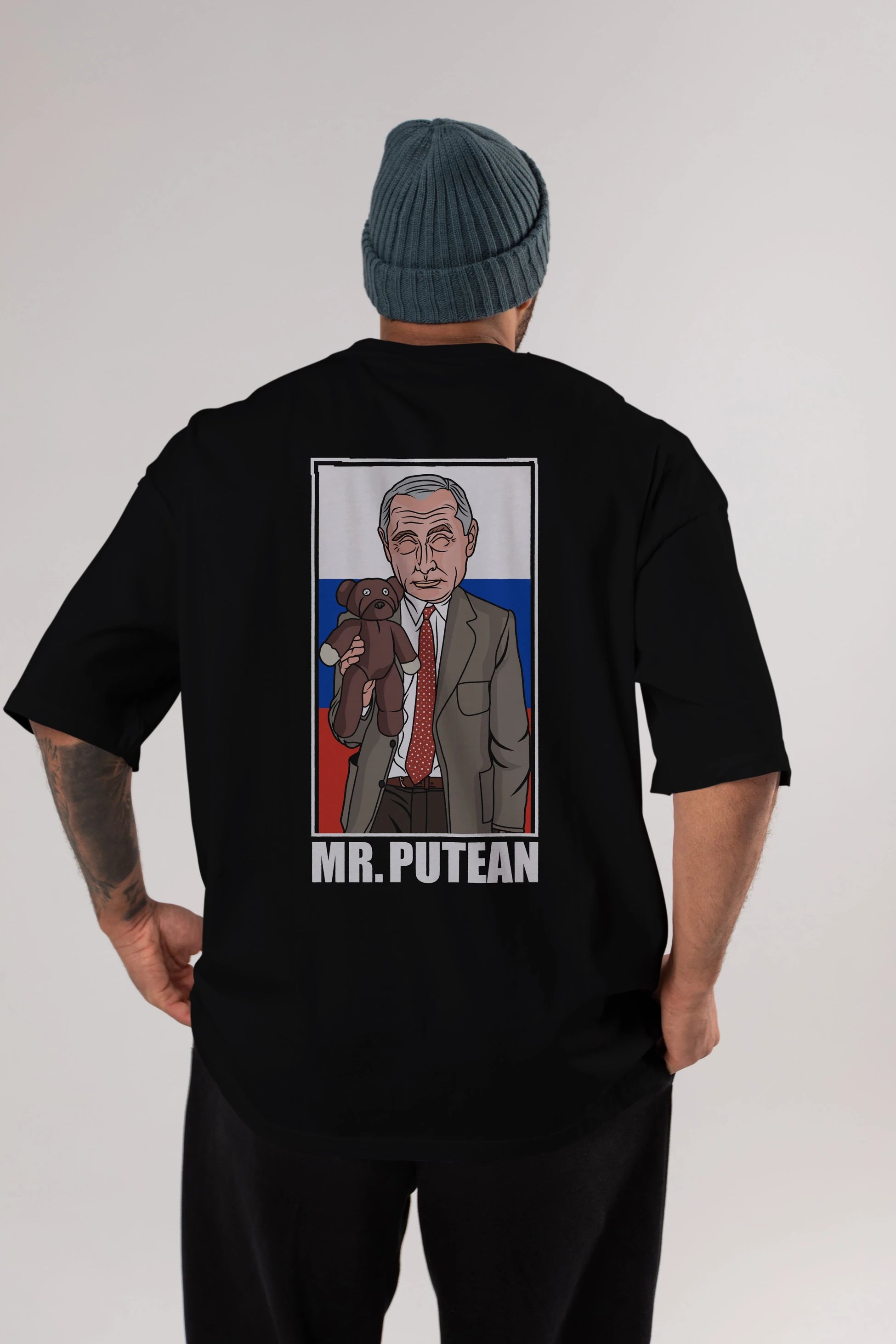 Mr Putean Arka Baskılı Oversize t-shirt Erkek Kadın Unisex %100 Pamuk tişort
