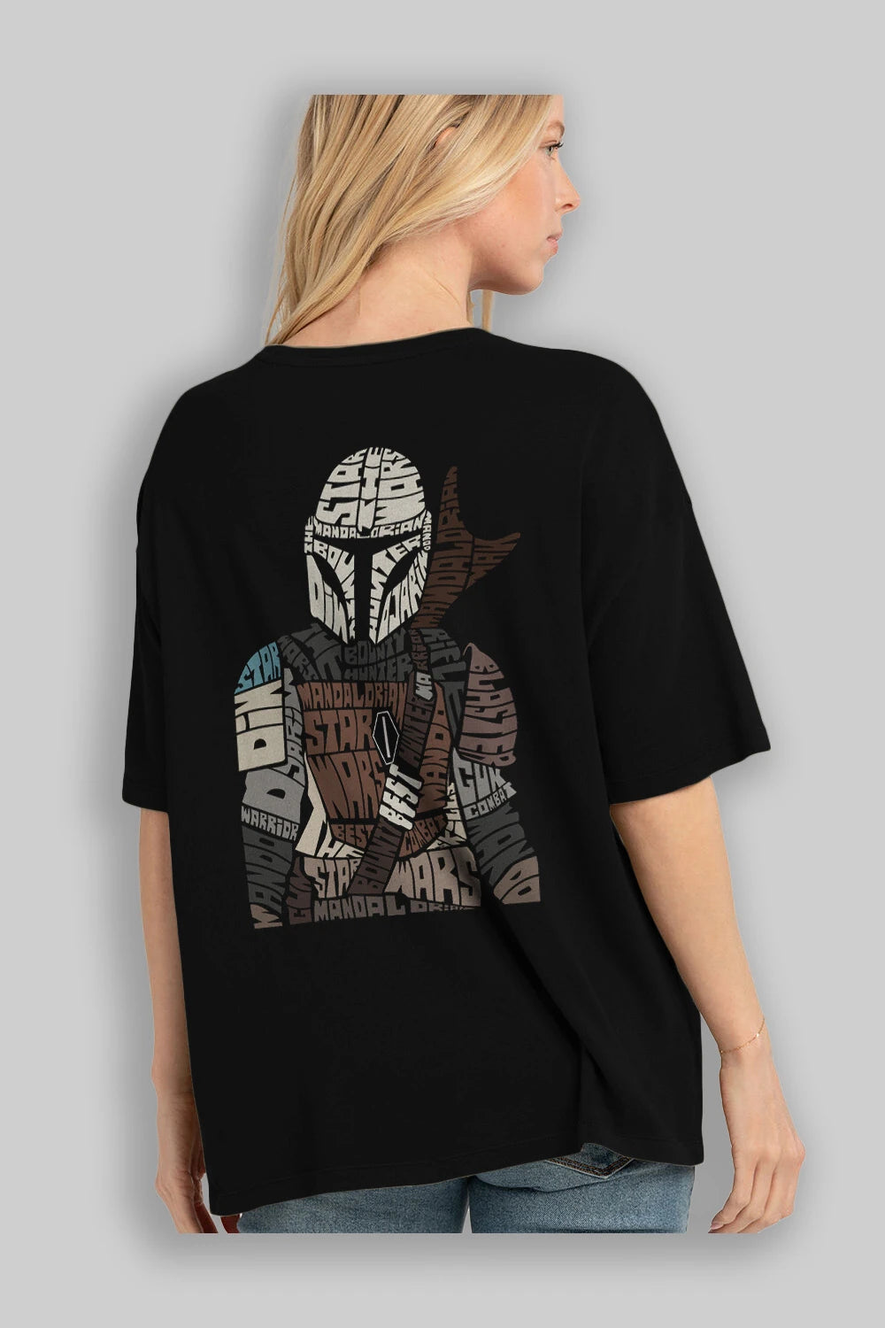 Mandalorian Arka Baskılı Oversize t-shirt %100 pamuk Erkek Kadın Unisex
