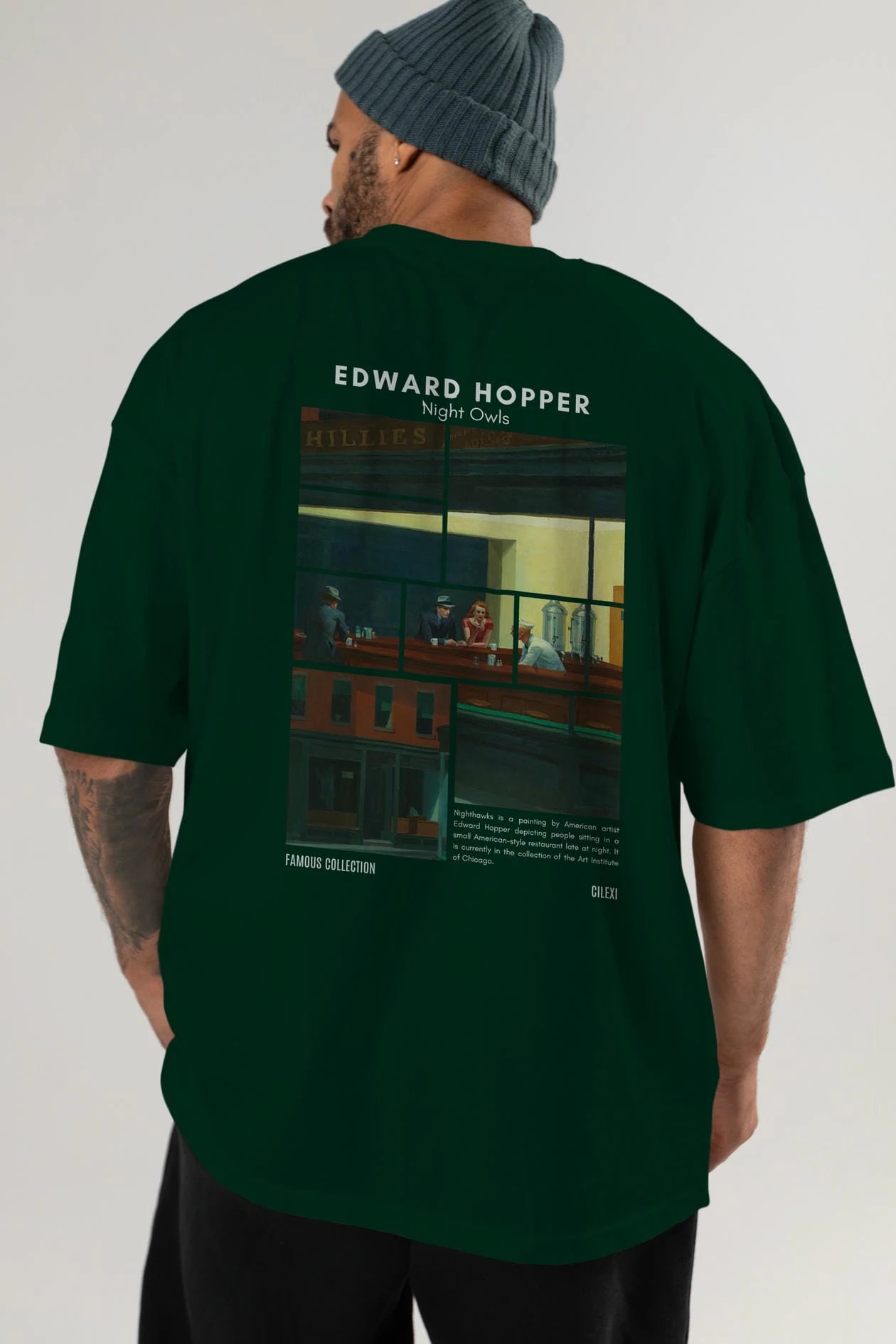 Edward Hopper Night Owls Arka Baskılı Oversize t-shirt Erkek Kadın Bisiklet Yaka Pamuk tişort