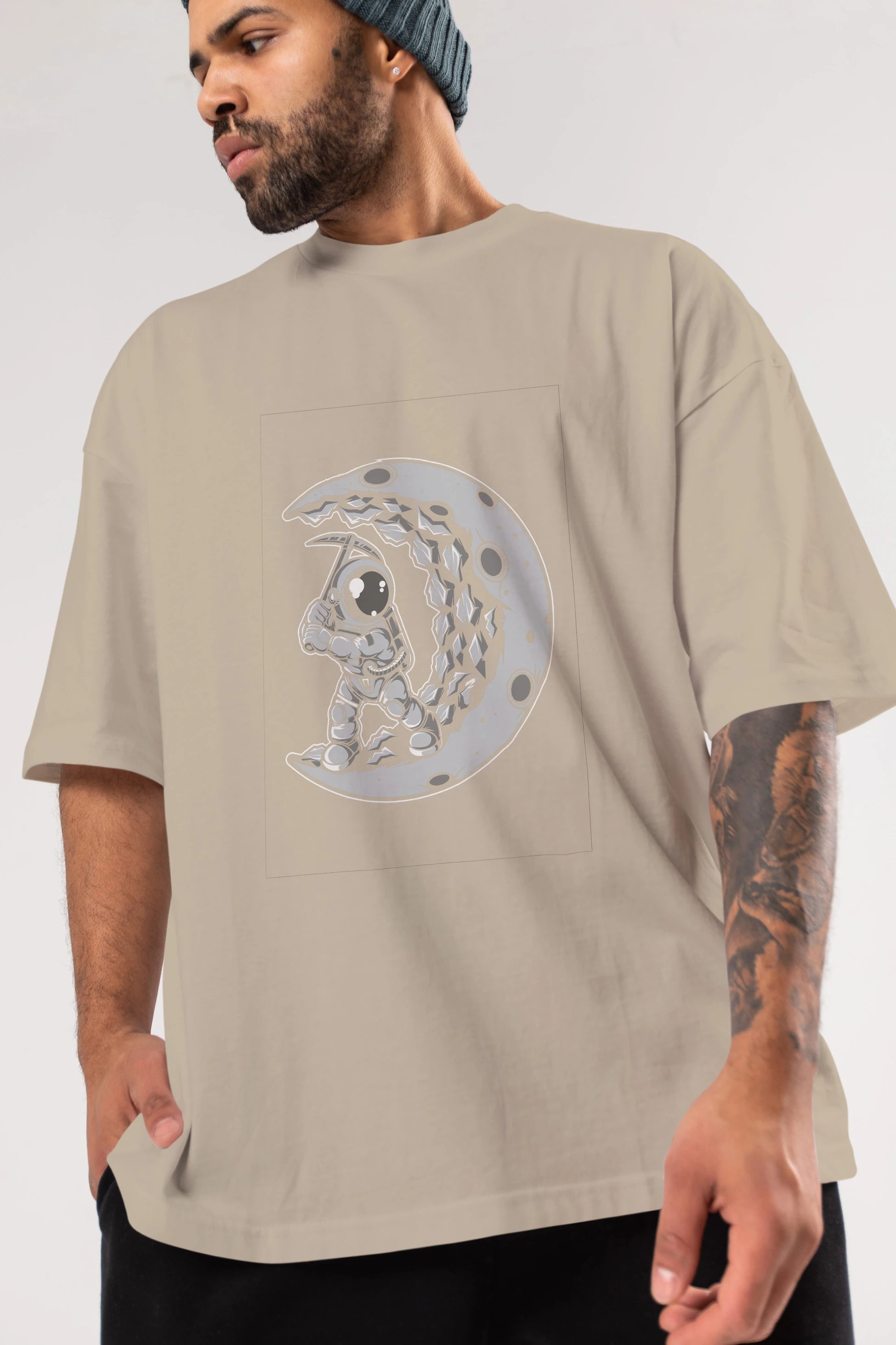 Astronaut Moon Digger Ön Baskılı Oversize t-shirt Erkek Kadın Unisex