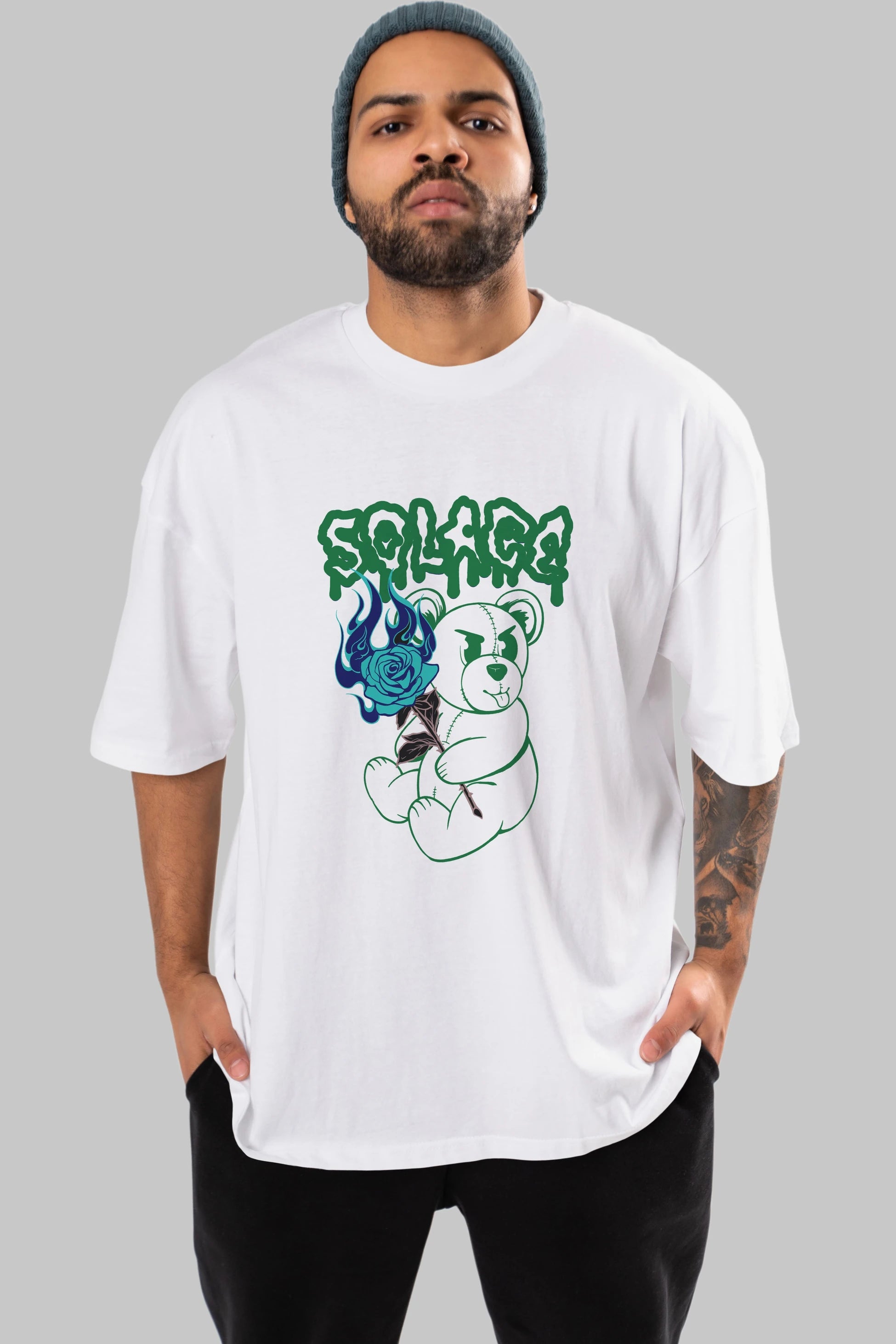 Solage Bear Ön Baskılı Oversize t-shirt Erkek Kadın Unisex