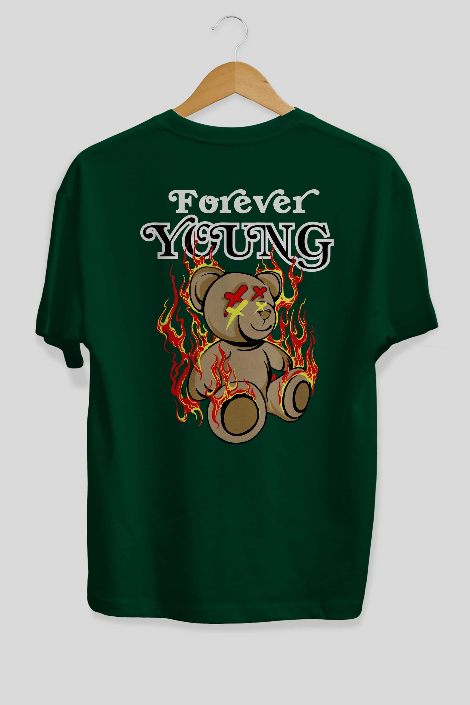 Forever Young Bear Arka Baskılı Oversize t-shirt Erkek Kadın Unisex
