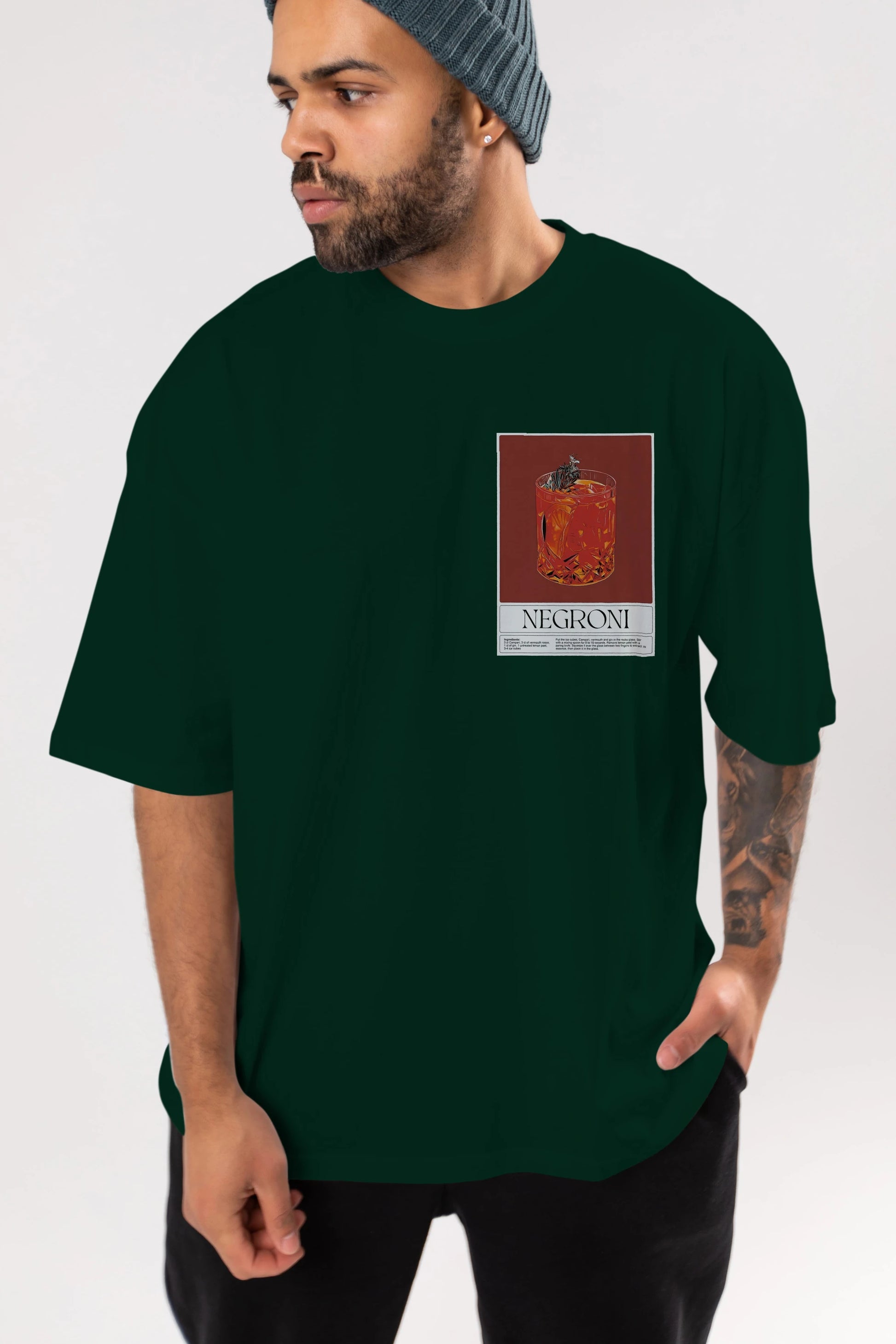 Negroni 2 Ön Sol Baskılı Oversize t-shirt Erkek Kadın Unisex %100 Pamuk Bisiklet Yaka tişort