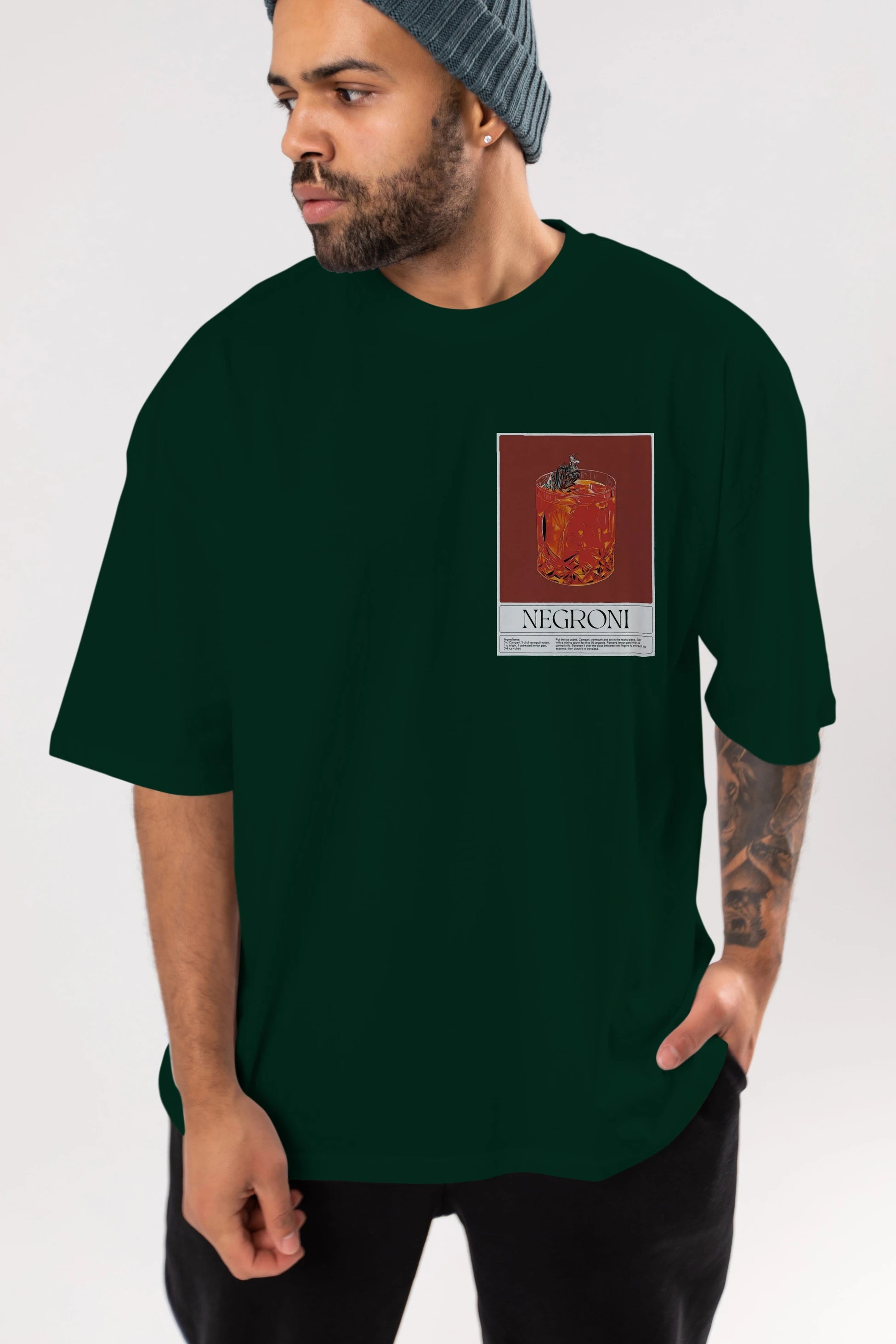 Negroni 2 Ön Sol Baskılı Oversize t-shirt Erkek Kadın Unisex %100 Pamuk Bisiklet Yaka tişort