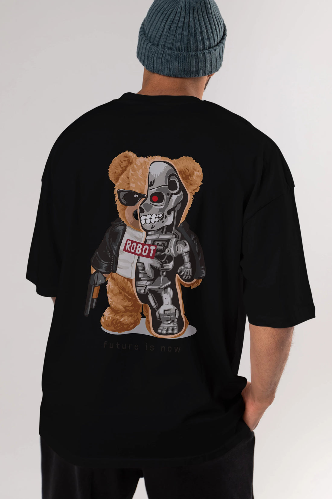 Teddy Bear Robot Arka Baskılı Oversize t-shirt Erkek Kadın Unisex %100 Pamuk