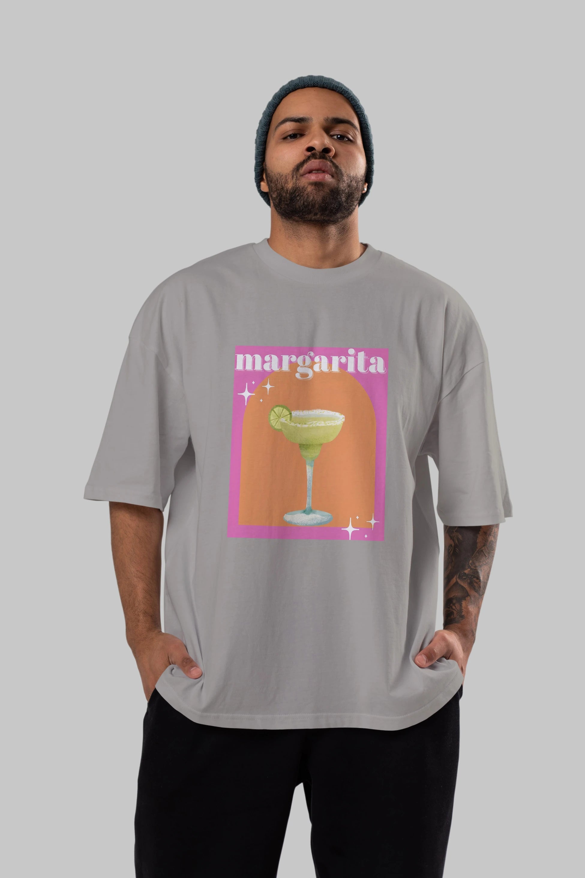 Margarita 7 Ön Baskılı Oversize t-shirt Erkek Kadın Unisex %100 Pamuk Bisiklet Yaka tişort
