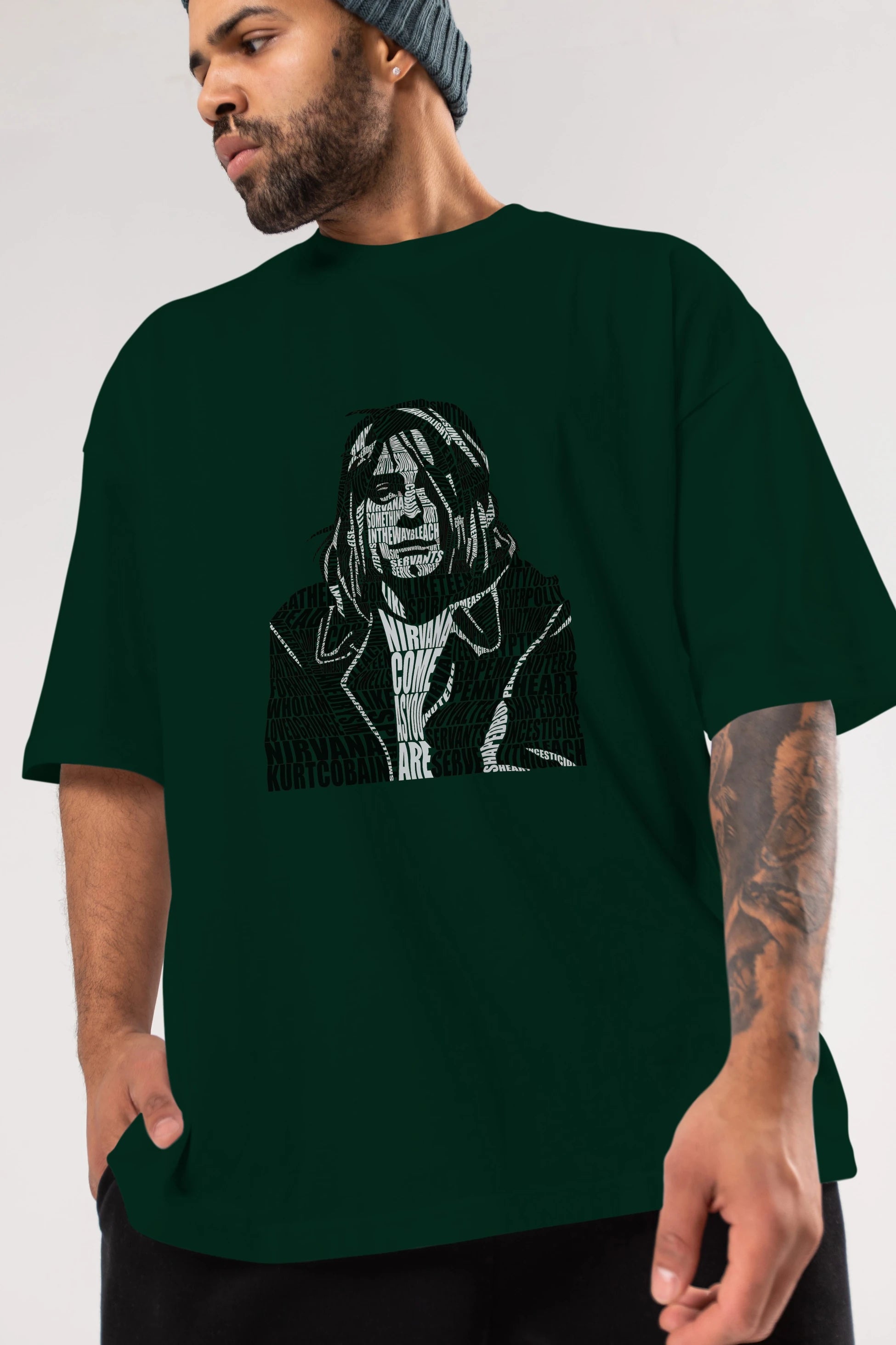 Kurt Cobain Calligram Ön Baskılı Oversize t-shirt %100 pamuk Erkek Kadın Unisex