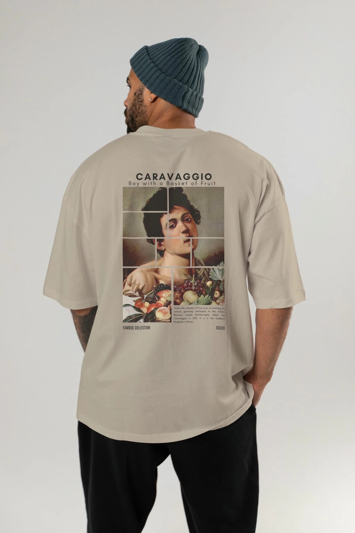 Caravaggio Boy Arka Baskılı Oversize t-shirt Erkek Kadın Bisiklet Yaka Pamuk tişort