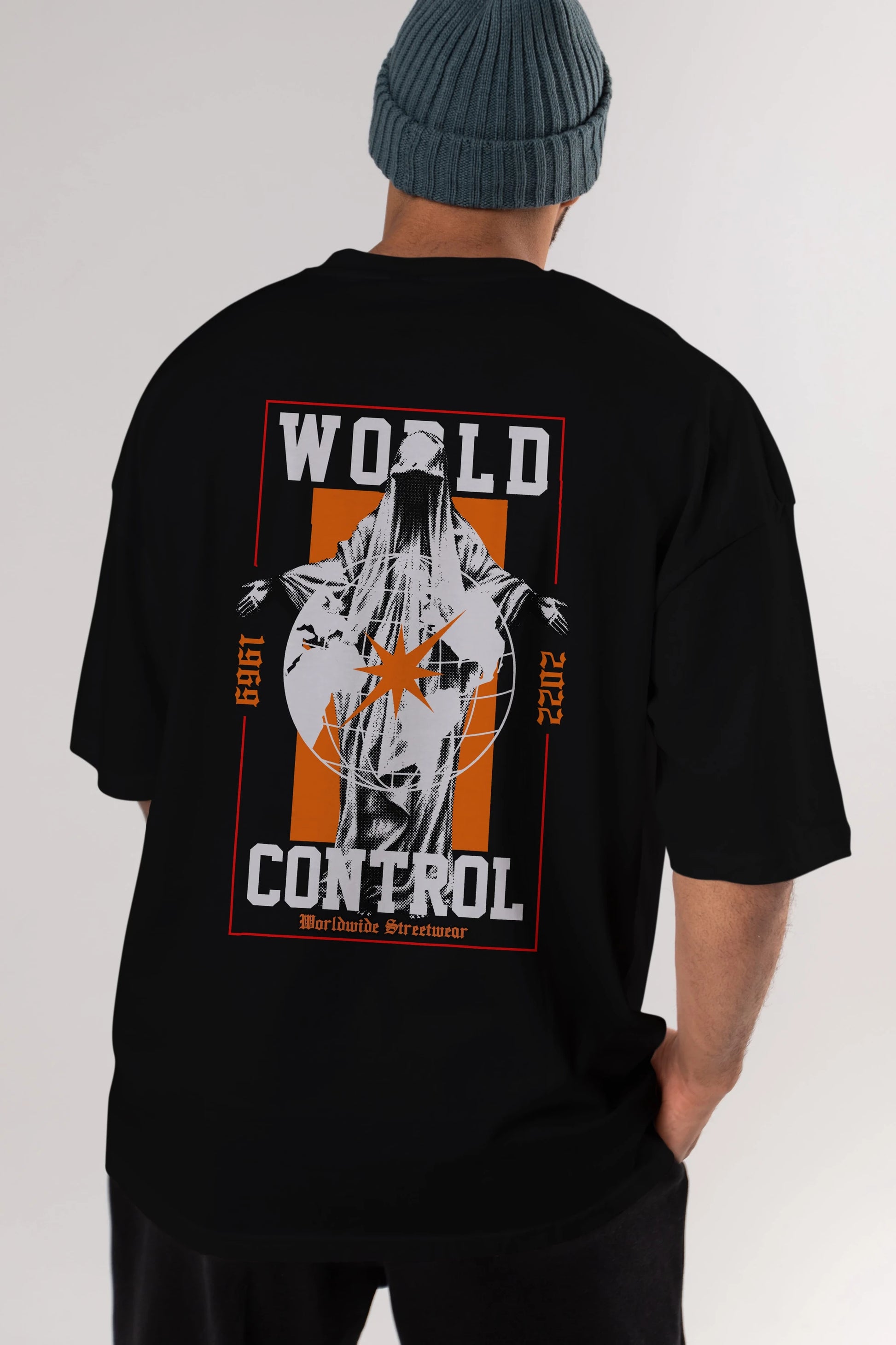 World Control Arka Baskılı Oversize t-shirt Erkek Kadın Unisex