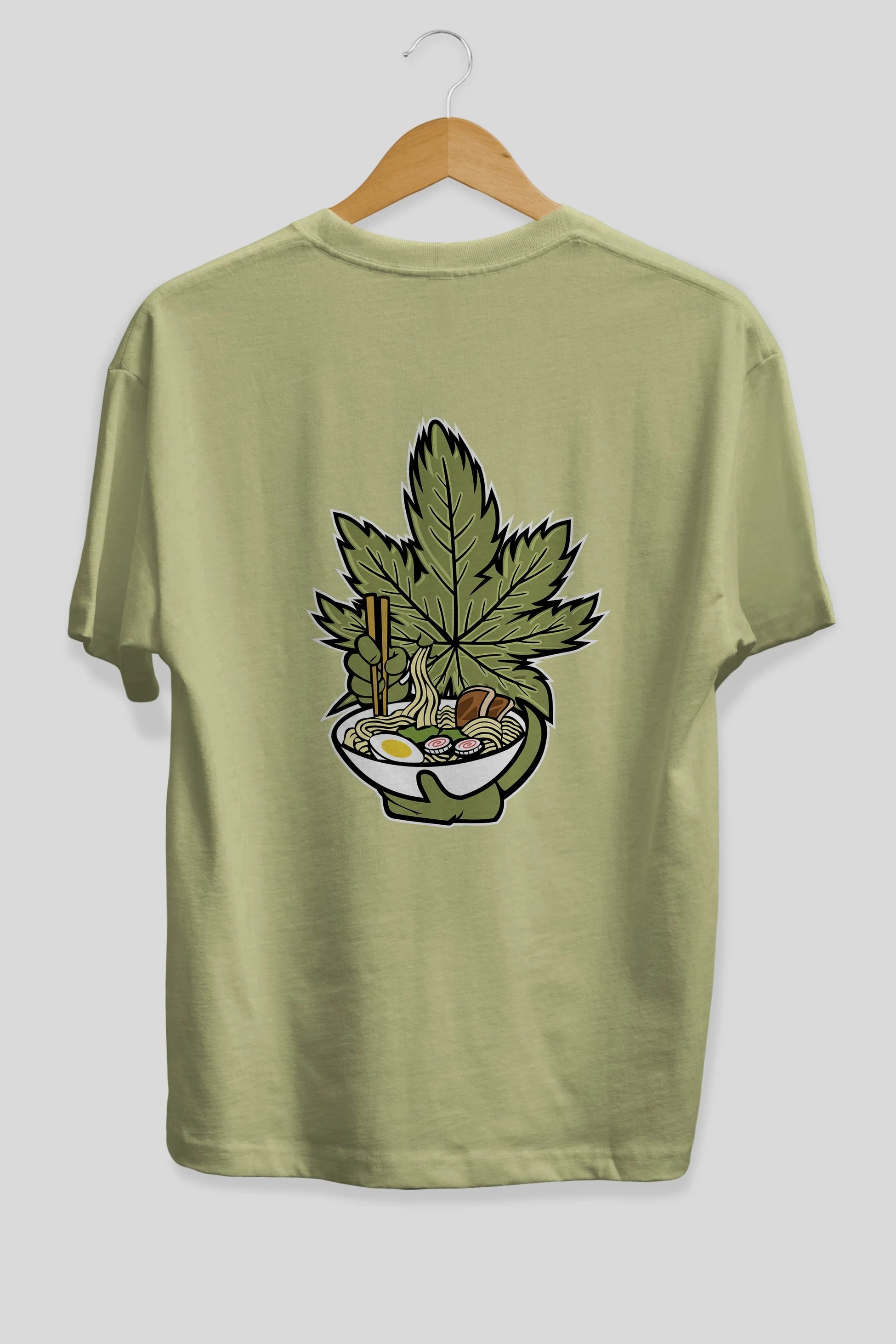 Weed Ramen Arka Baskılı Oversize t-shirt Erkek Kadın Unisex %100 Pamuk tişort