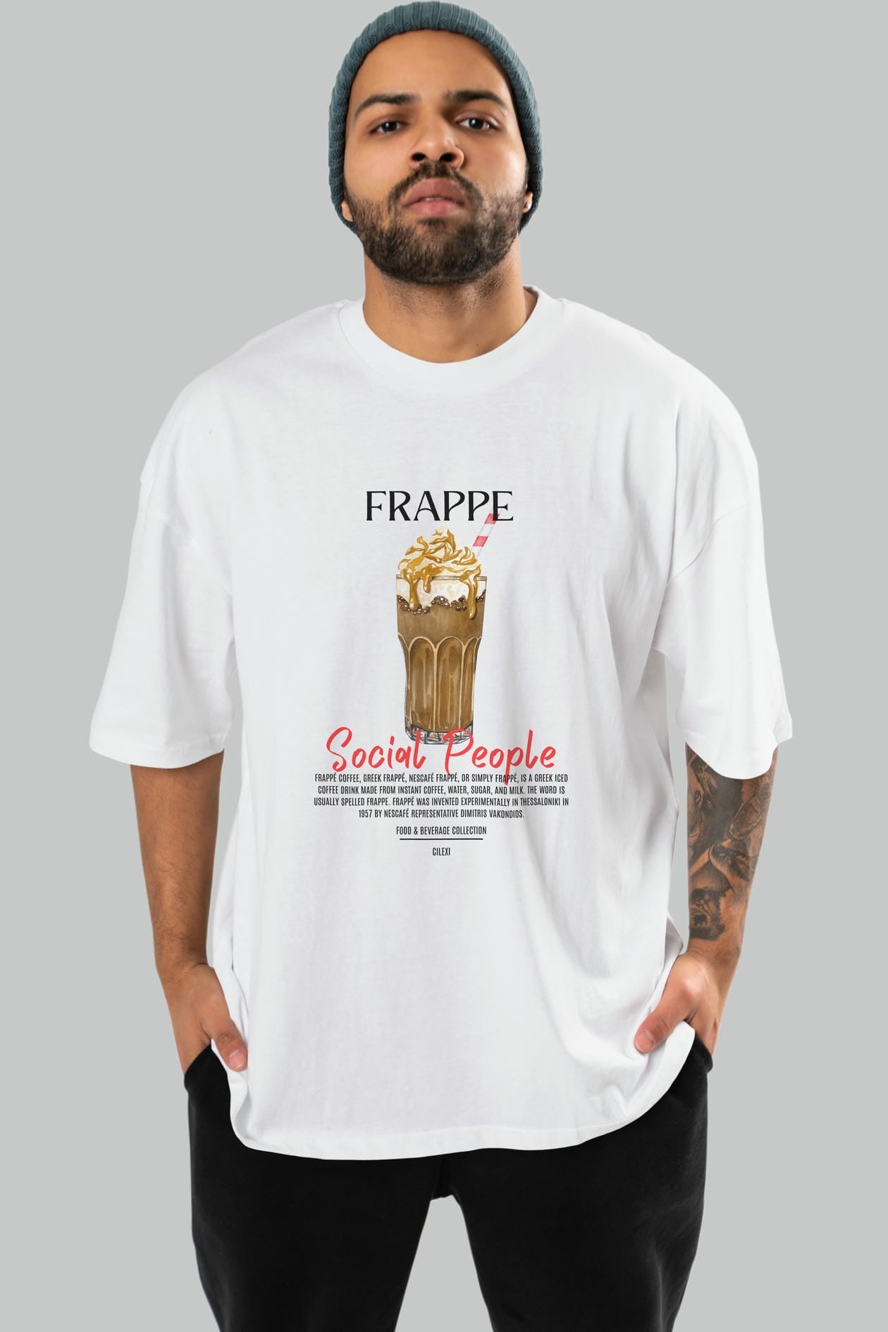 Frappe Kokteyl Serisi ön Baskılı Oversize t-shirt Erkek Kadın %100 Pamuk Bisiklet Yaka tişort