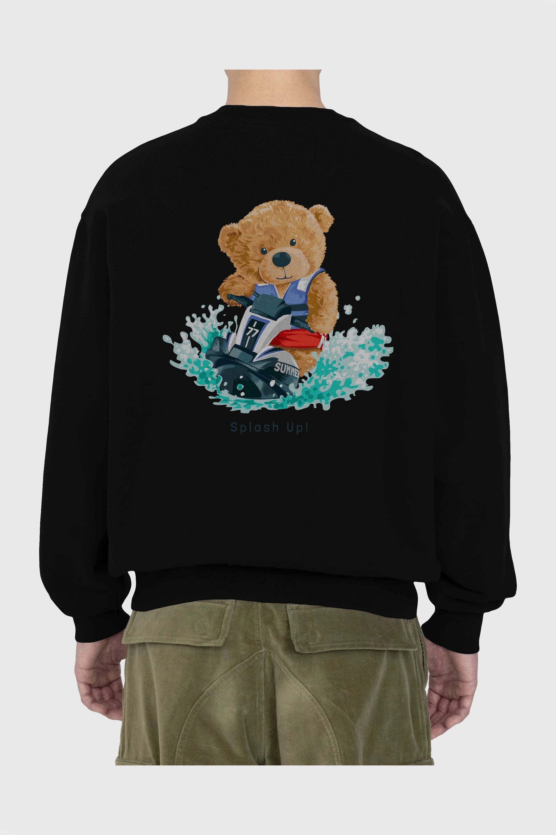 Teddy Bear Splash Up Arka Baskılı Oversize Sweatshirt Erkek Kadın Unisex