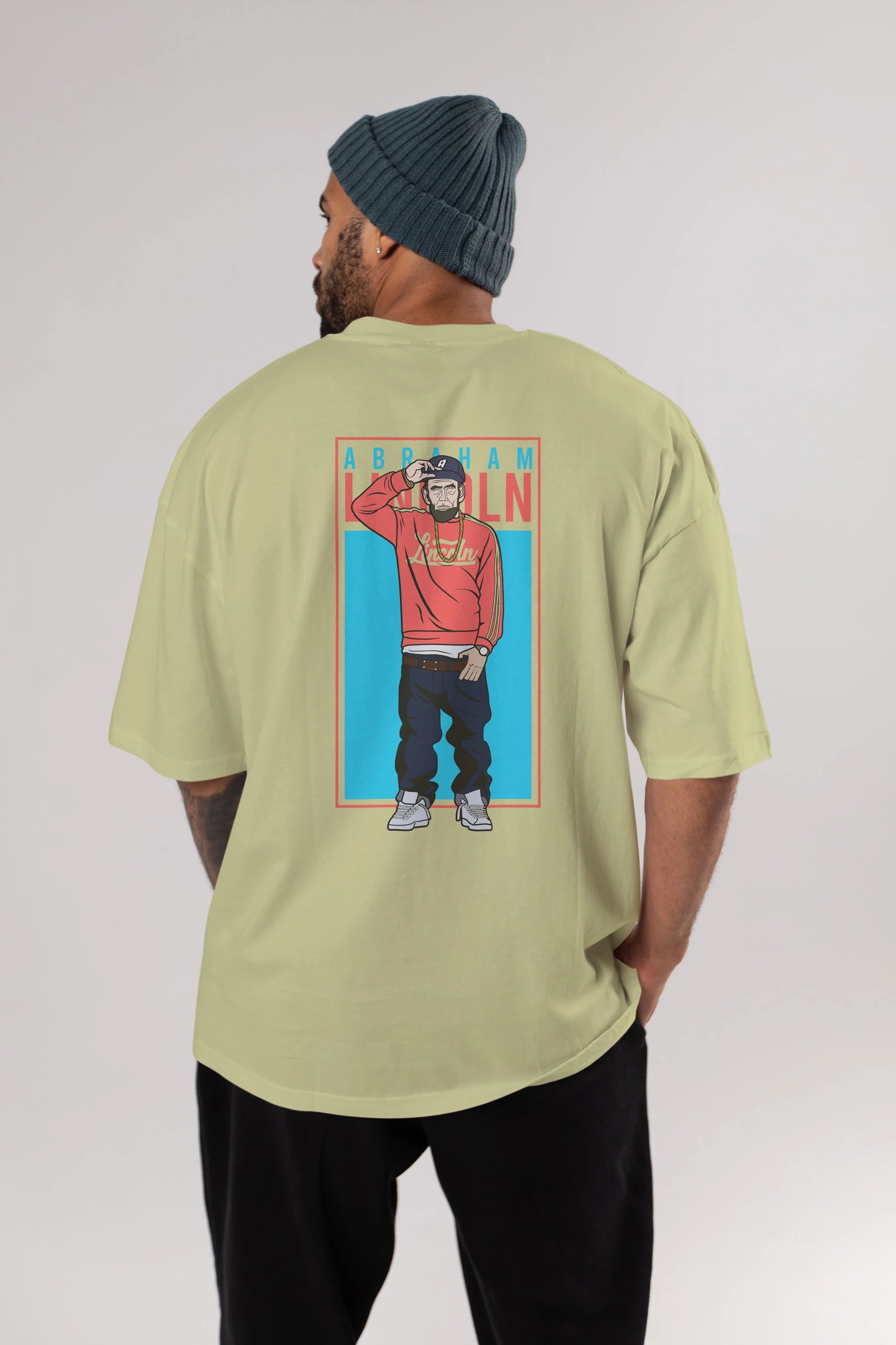 Abraham Lincoln Arka Baskılı Oversize t-shirt Erkek Kadın Unisex %100 Pamuk tişort