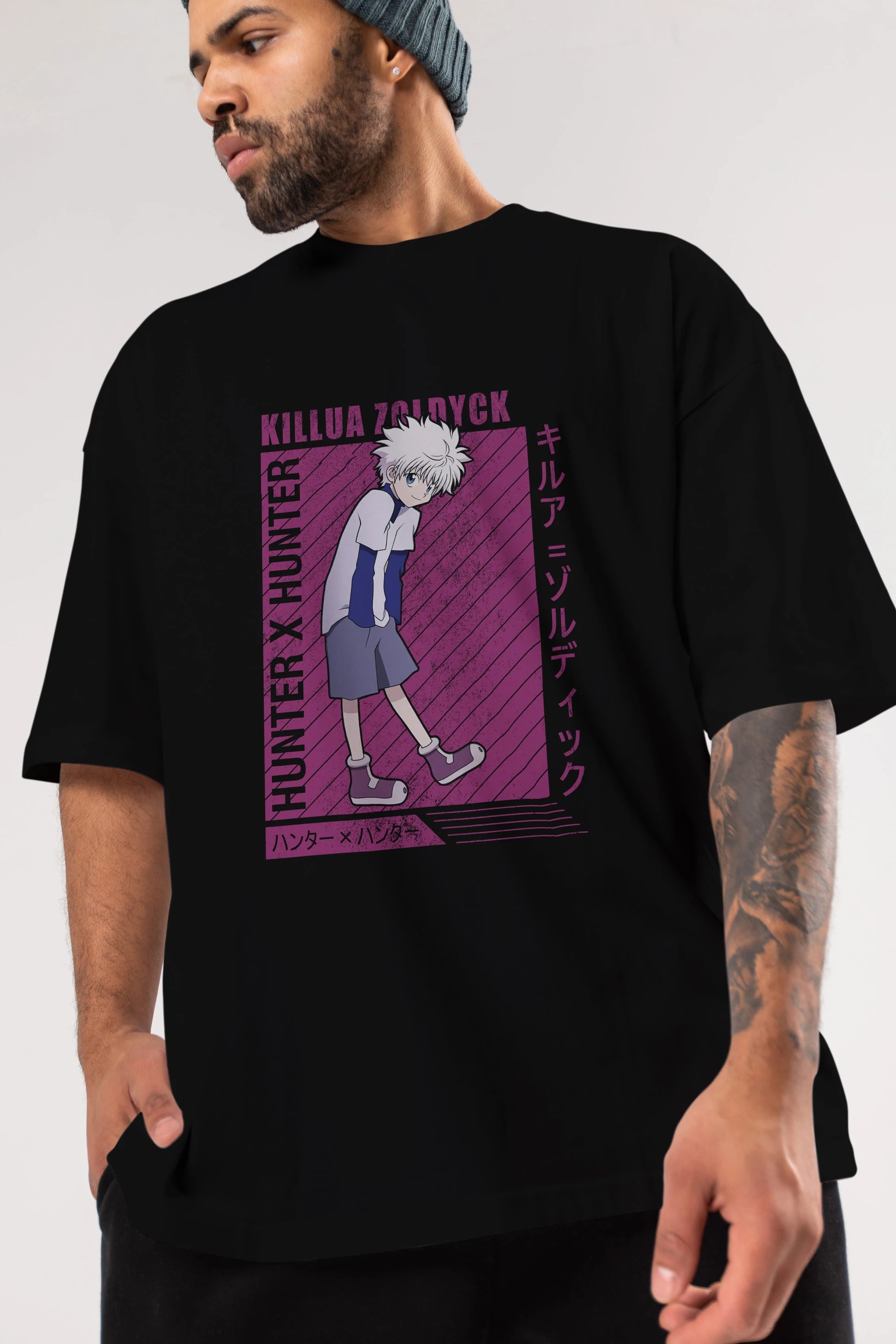 Killua Zoldyck 3 1 Anime Ön Baskılı Oversize t-shirt %100 pamuk Erkek Kadın Unisex