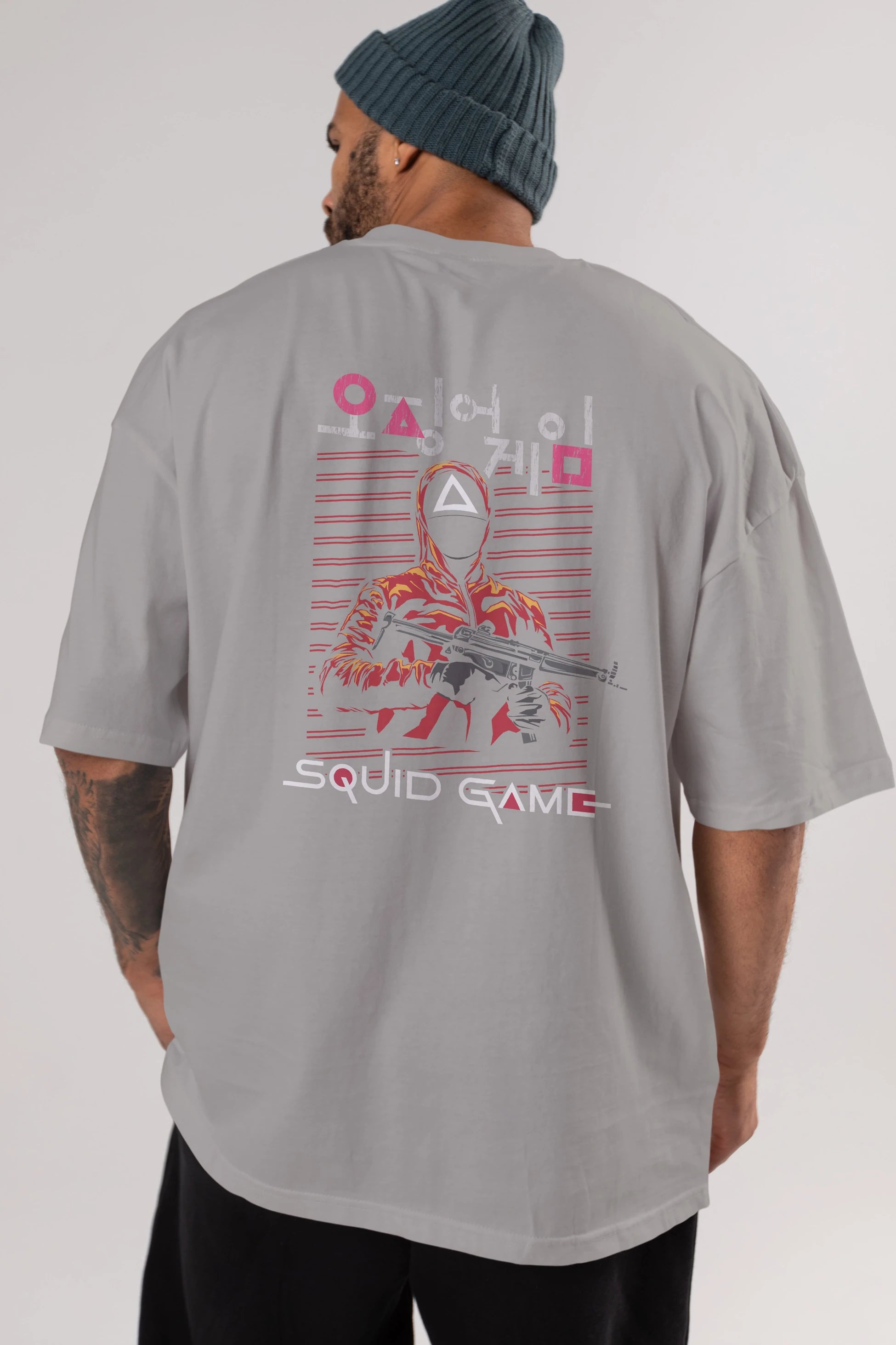 Squid Game (2) Arka Baskılı Oversize t-shirt Erkek Kadın Unisex %100 Pamuk Bisiklet Yaka tişort