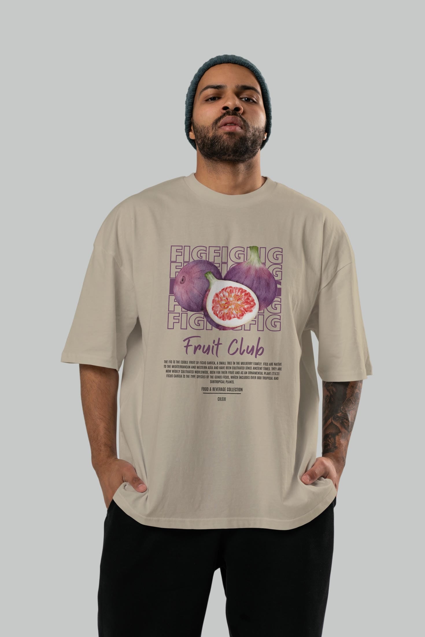 Fig Ön Baskılı Oversize t-shirt Erkek Kadın Pamuk Bisiklet Yaka tişort