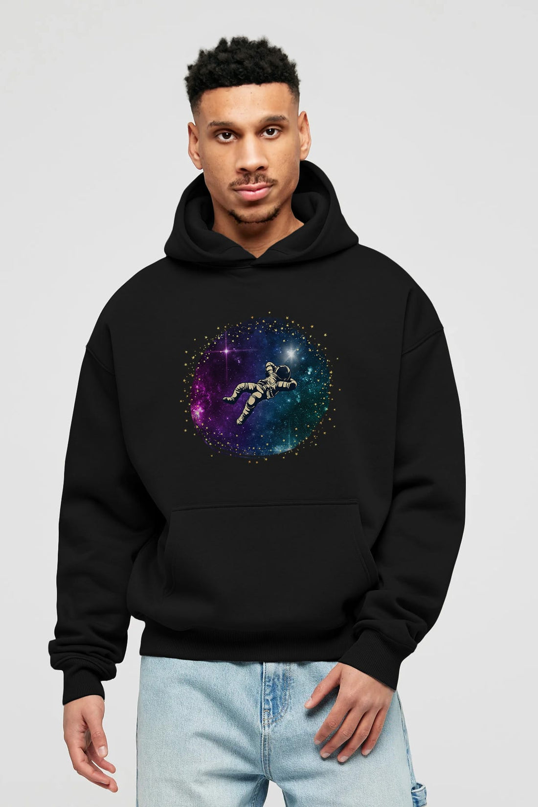 Astronaut in the Galaxy Ön Baskılı Oversize Hoodie Kapüşonlu Sweatshirt Erkek Kadın Unisex