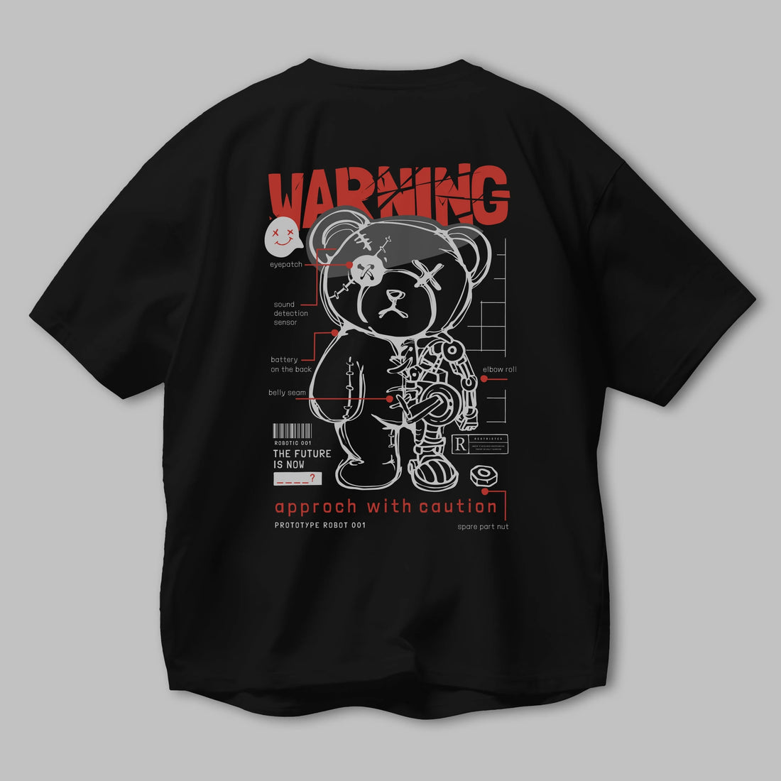 Teddy Bear Warning Arka Baskılı Oversize t-shirt Erkek Kadın Unisex